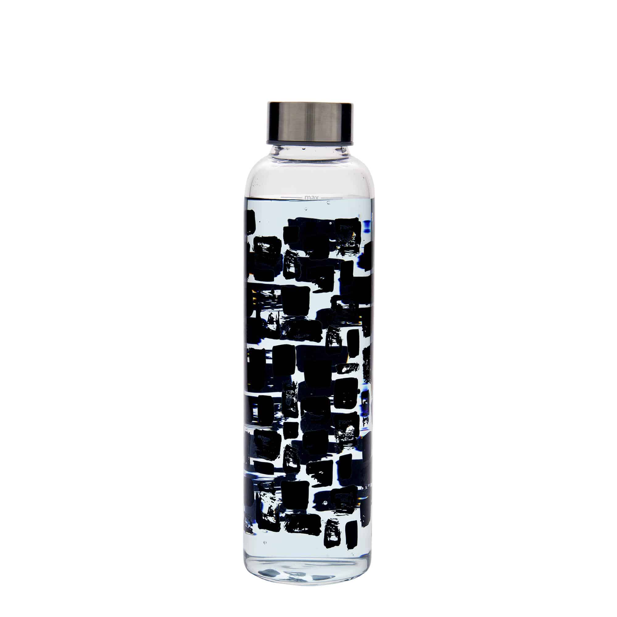 500 ml ivópalack 'Perseus - Fekete téglalapok', nyílás: csavaros zárófedél