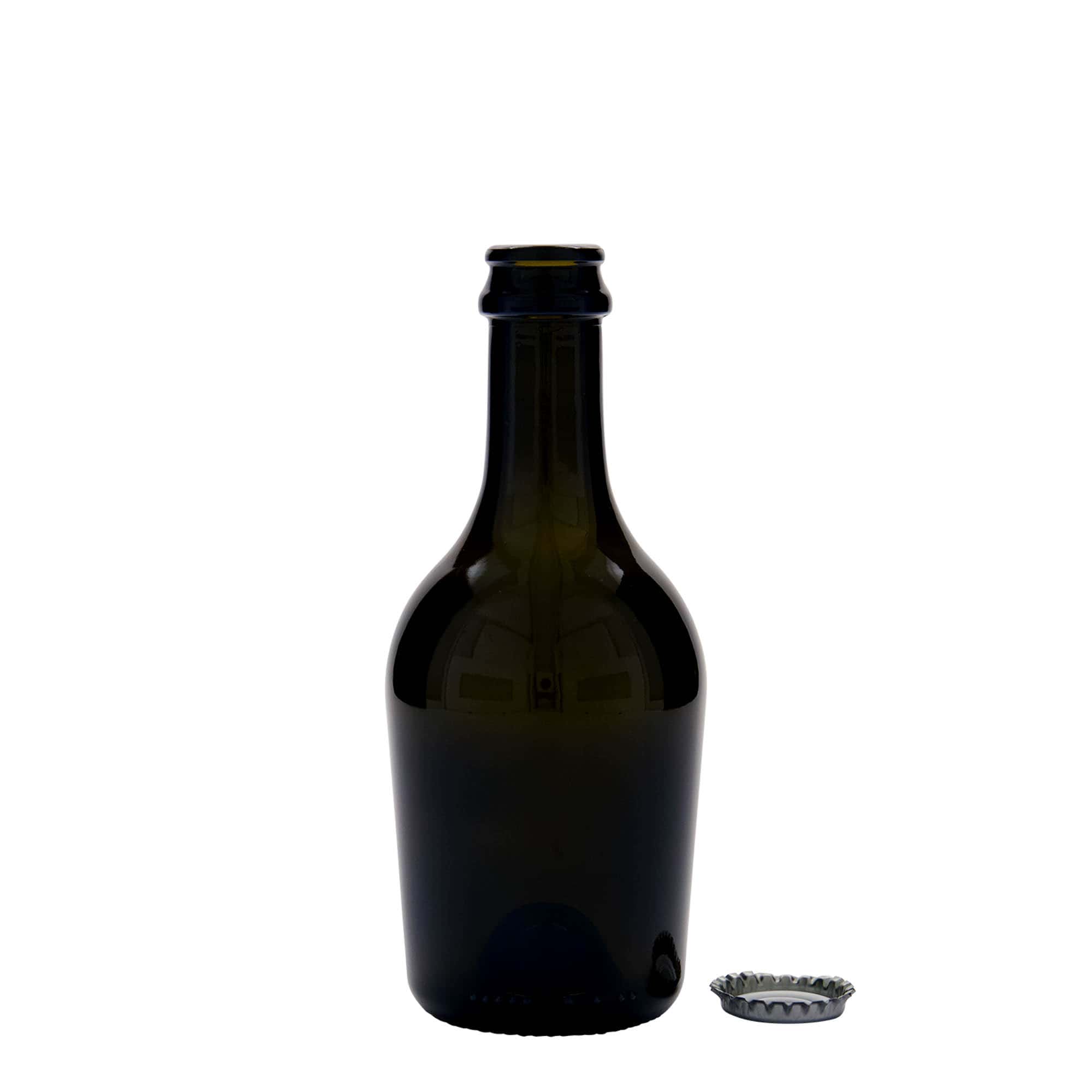 330 ml sör-/pezsgősüveg 'Butterfly', üveg, antikzöld, nyak: koronazáró