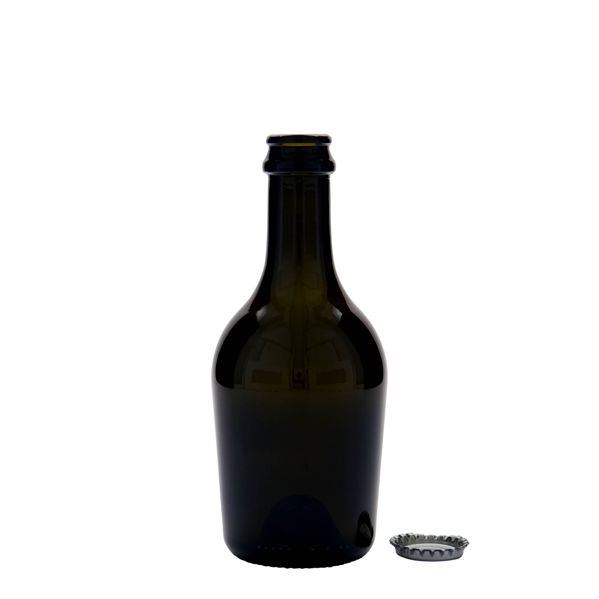 330 ml sör-/pezsgősüveg 'Butterfly', üveg, antikzöld, nyak: koronazáró
