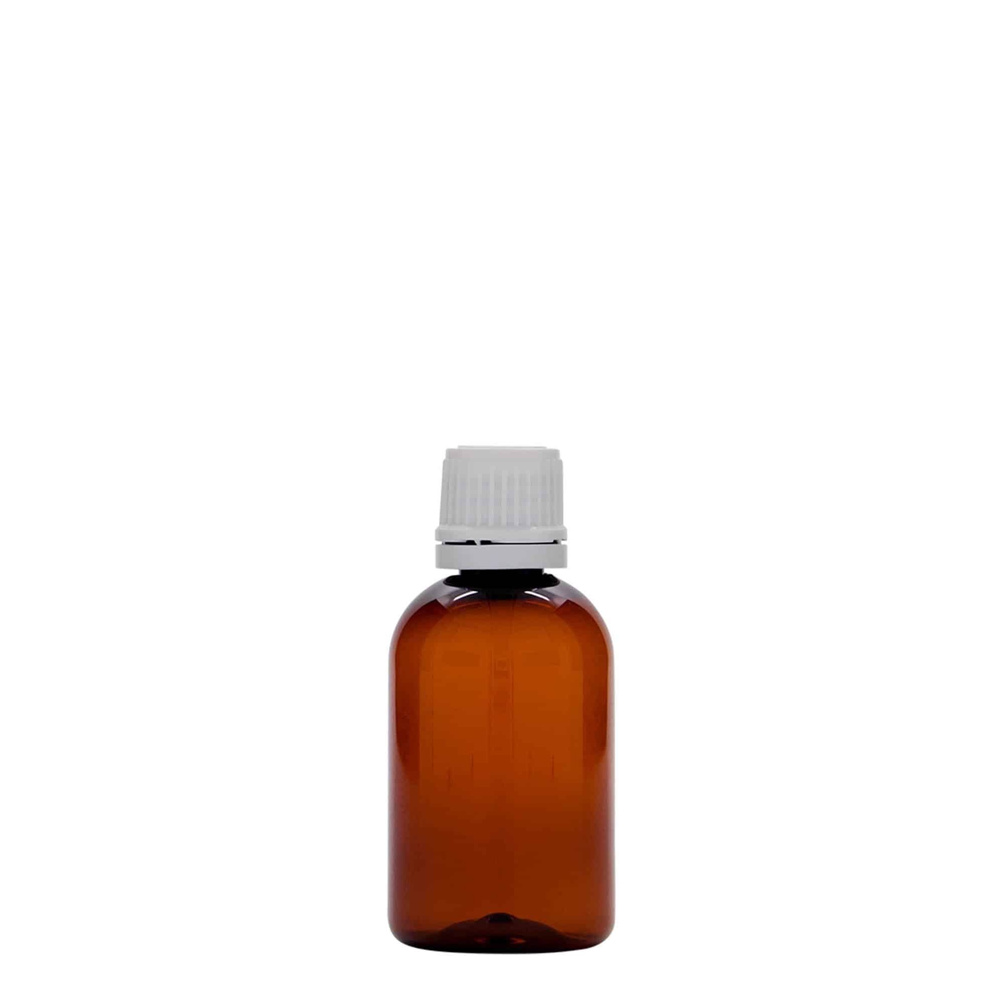 50 ml-es PET-patikai üveg 'Easy Living', barna, műanyag, szájnyílás: DIN 18