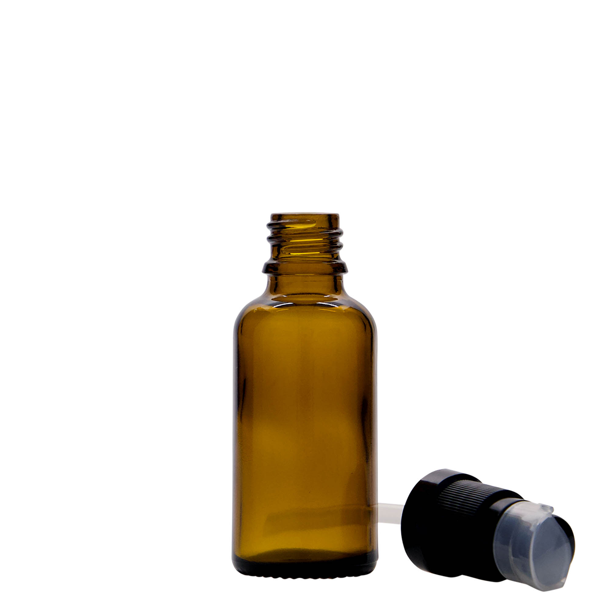 30 ml orvosi üveg lotionpumpával, üveg, barna, nyílás: DIN 18