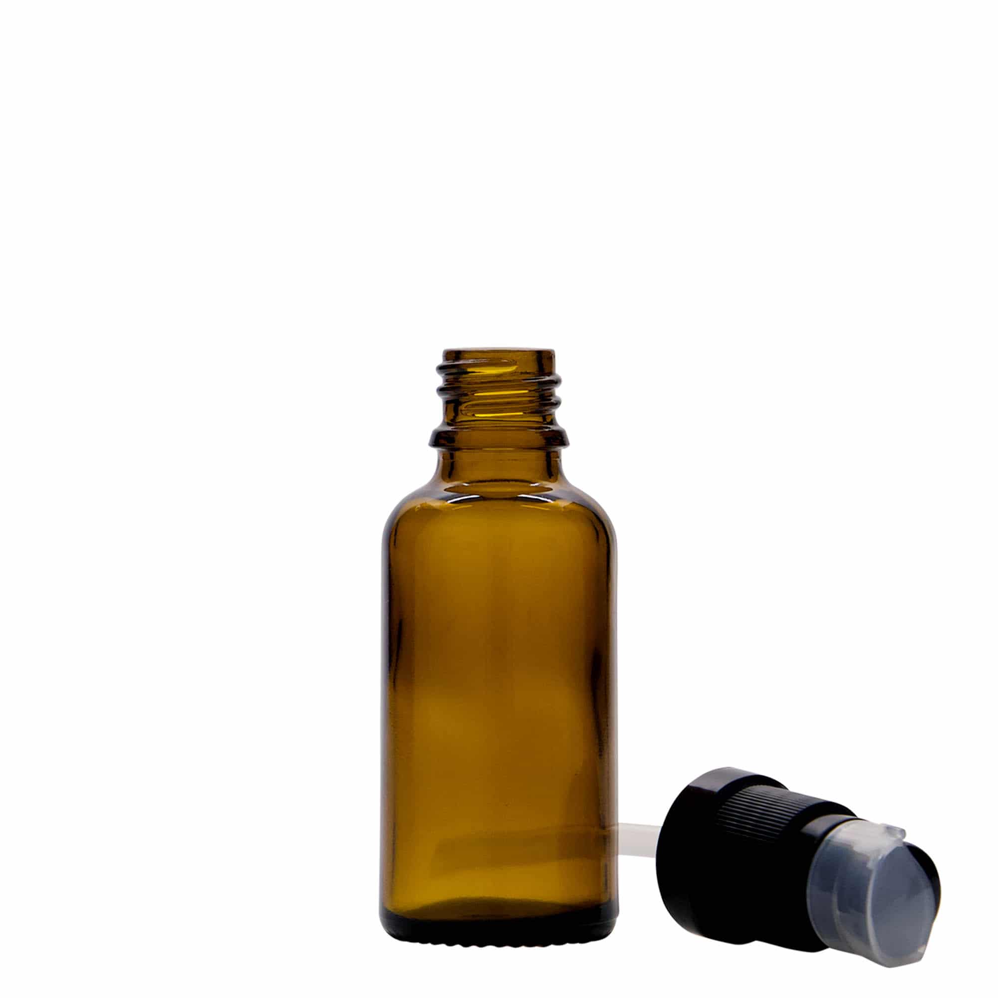 30 ml orvosi üveg lotionpumpával, üveg, barna, nyílás: DIN 18