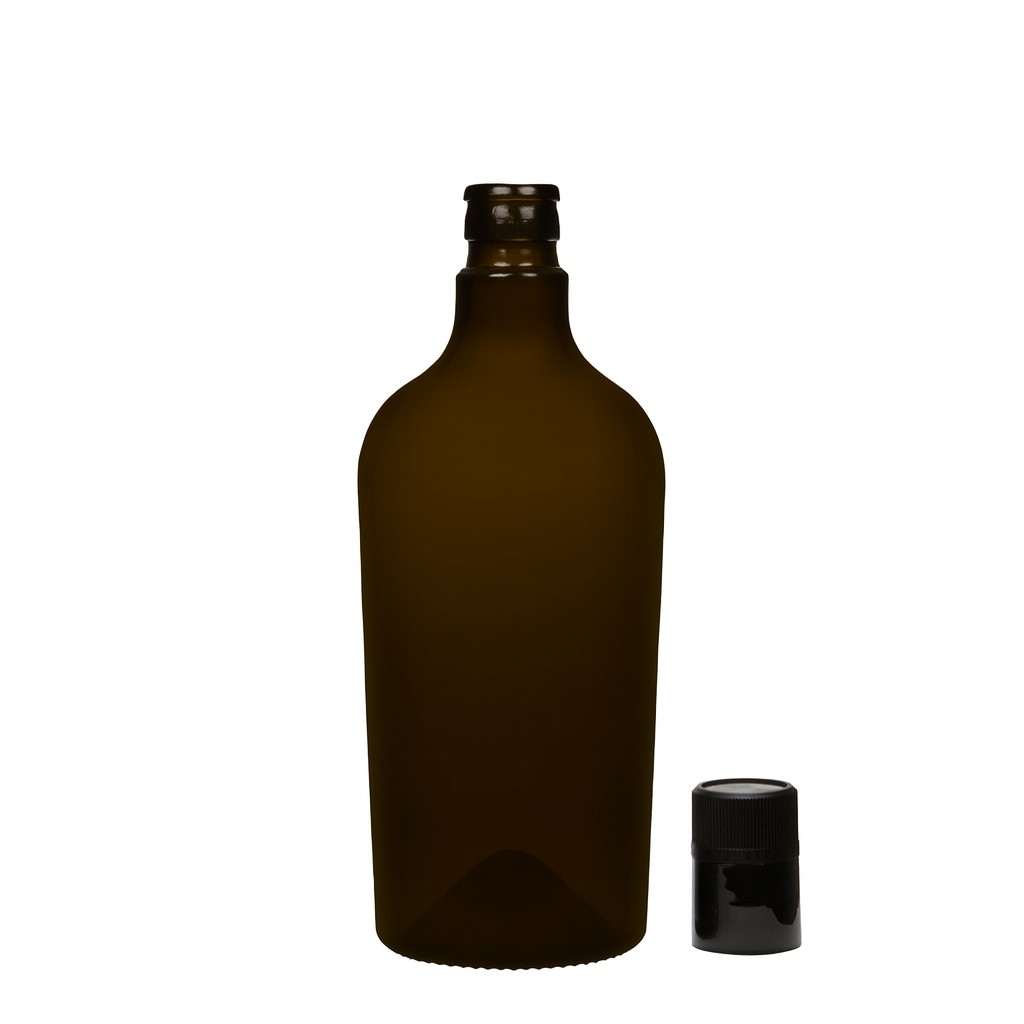750 ml ecet-/olajüveg 'Oleum', üveg, antikzöld, nyílás: DOP