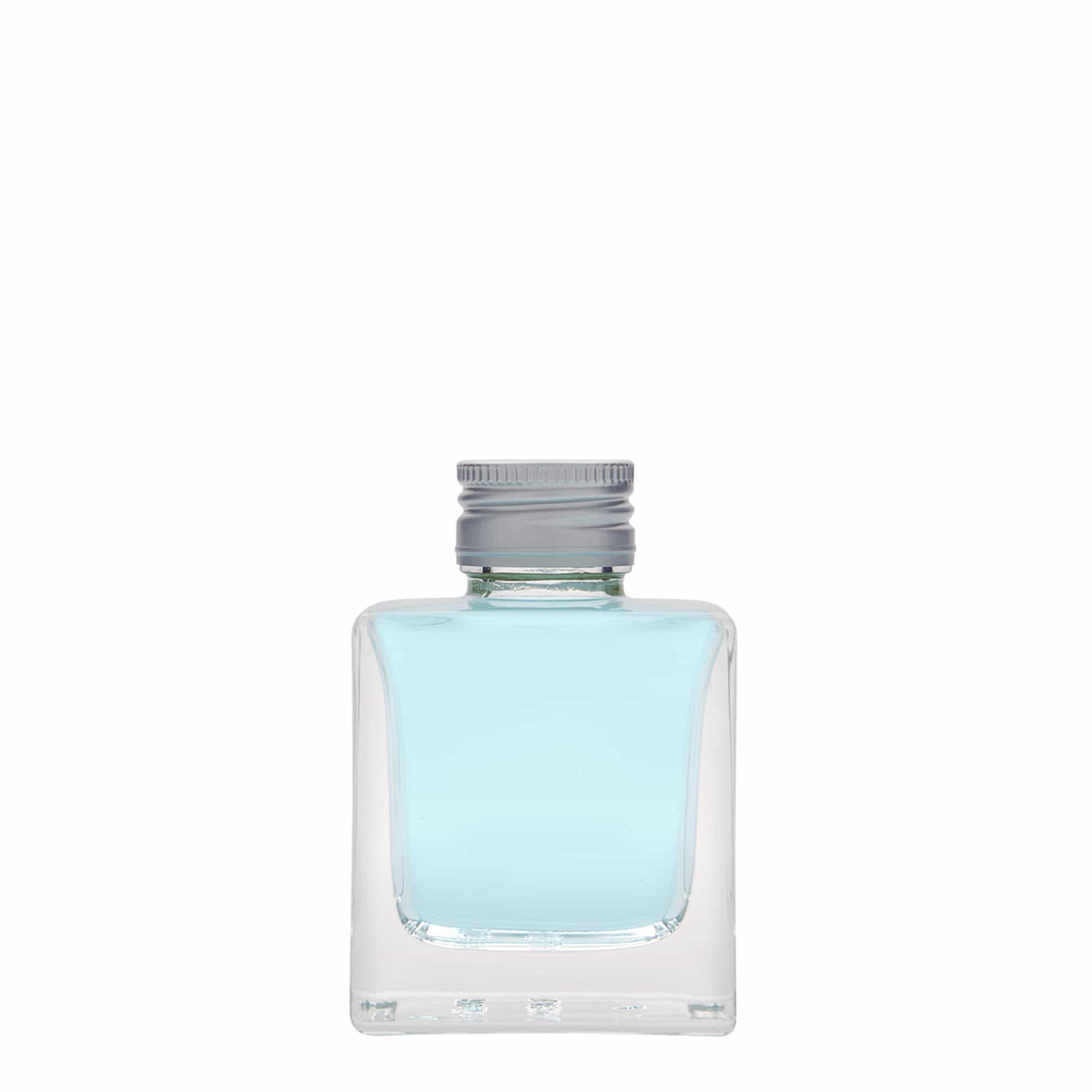100 ml-es üvegpalack 'Cube', négyzet alakú, szájnyílás: PP 28