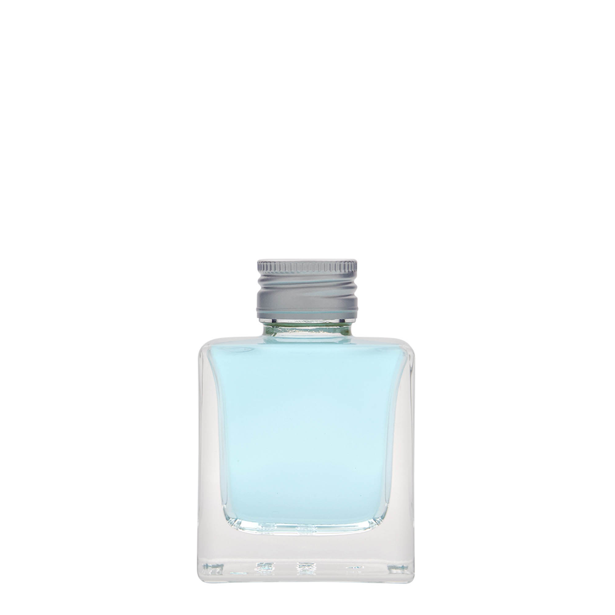100 ml üveges palack 'Cube', négyzet alakú, nyílás: PP 28