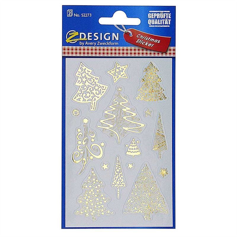 Speciális alakú matrica 'Karácsonyfák', papír, arany