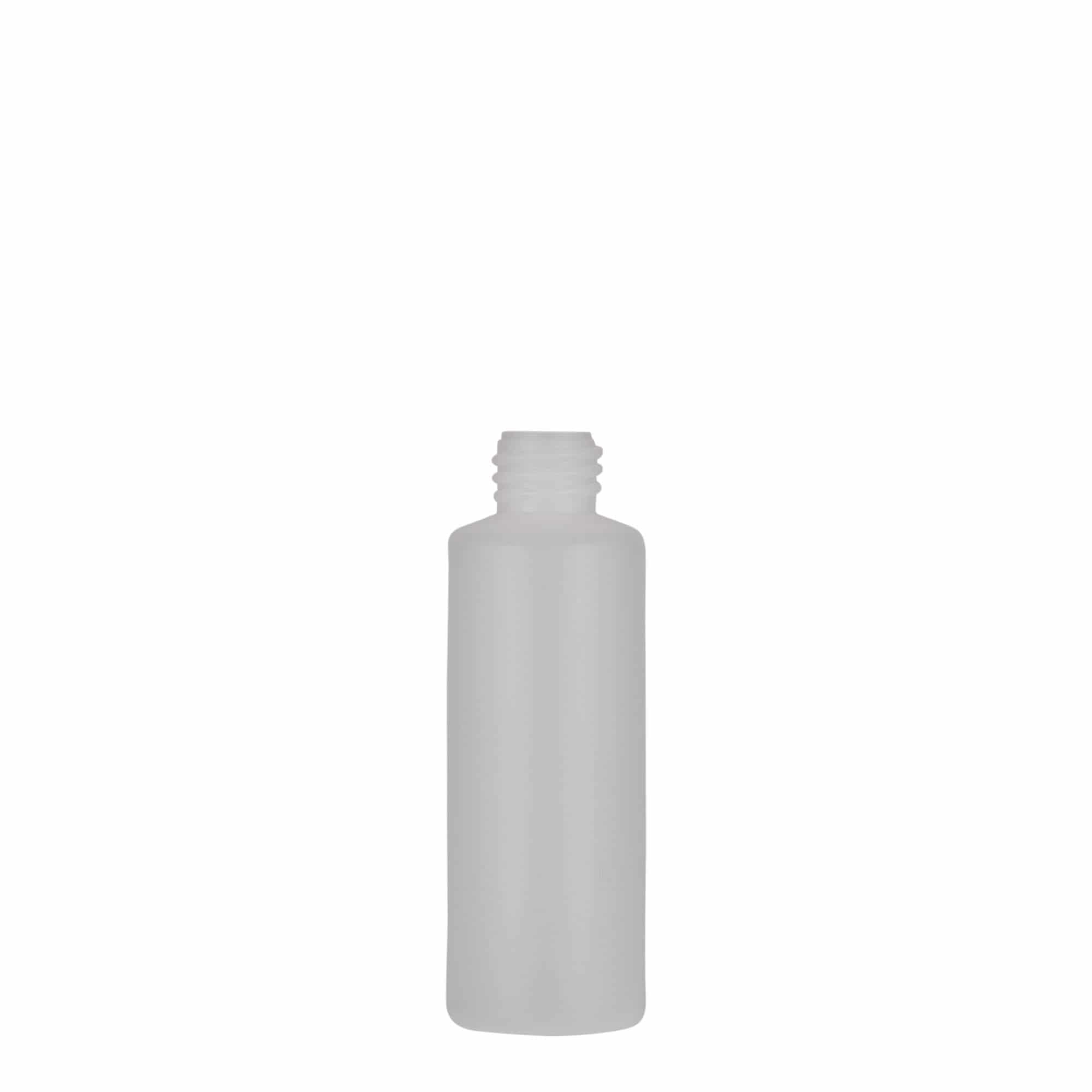 50 ml kör alakú palack, PE-műanyag, természetes, nyílás: csavarzár