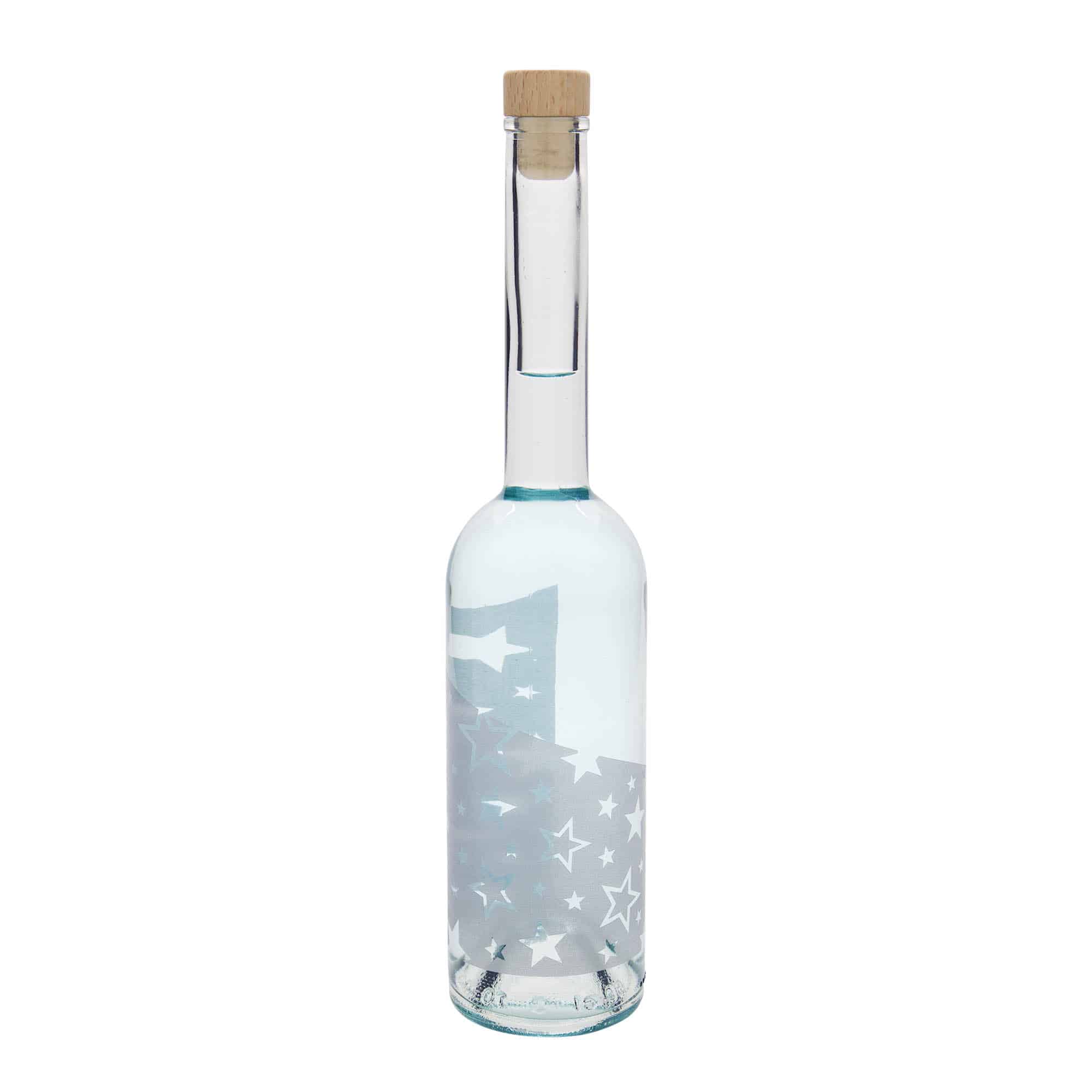 500 ml üvegpalack 'Opera', motívum: ezüstcsillagok, nyílás: parafa