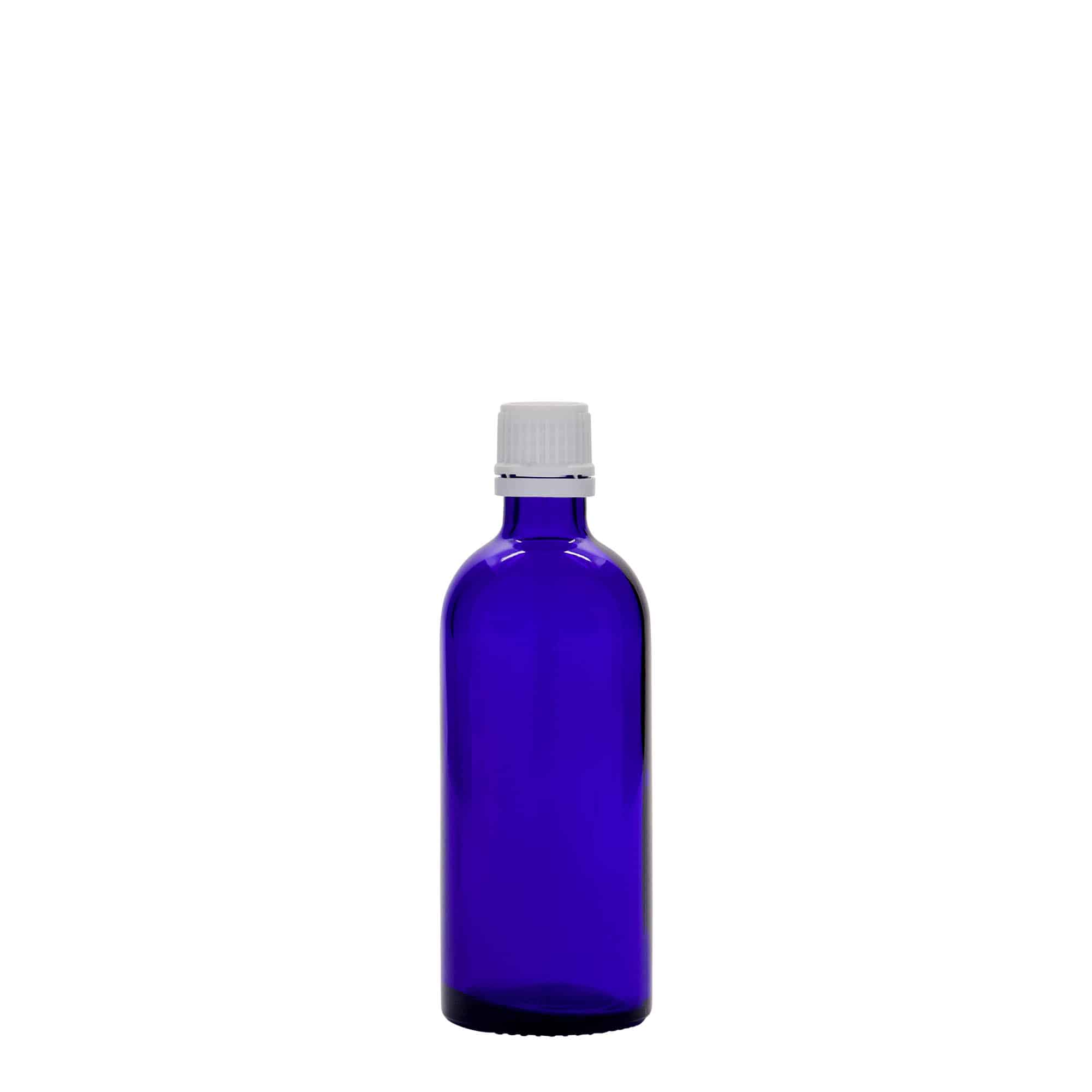 100 ml-es patikai üveg, üveg, királykék, szájnyílás: DIN 18