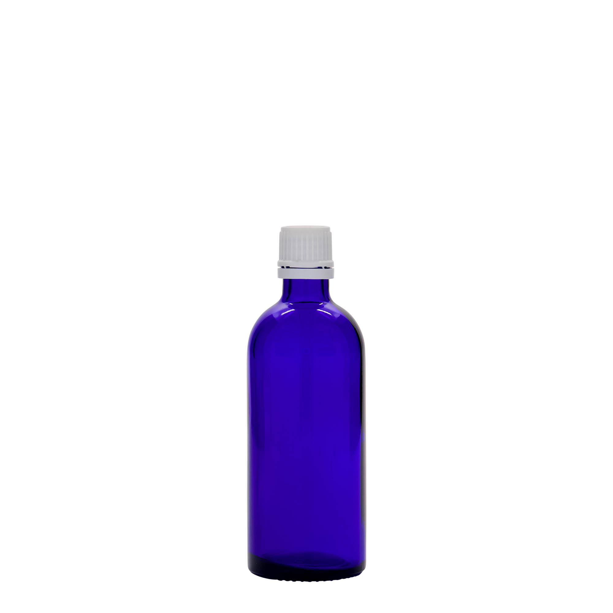 100 ml orvosi üveg, üveg, királykék, nyílás: DIN 18