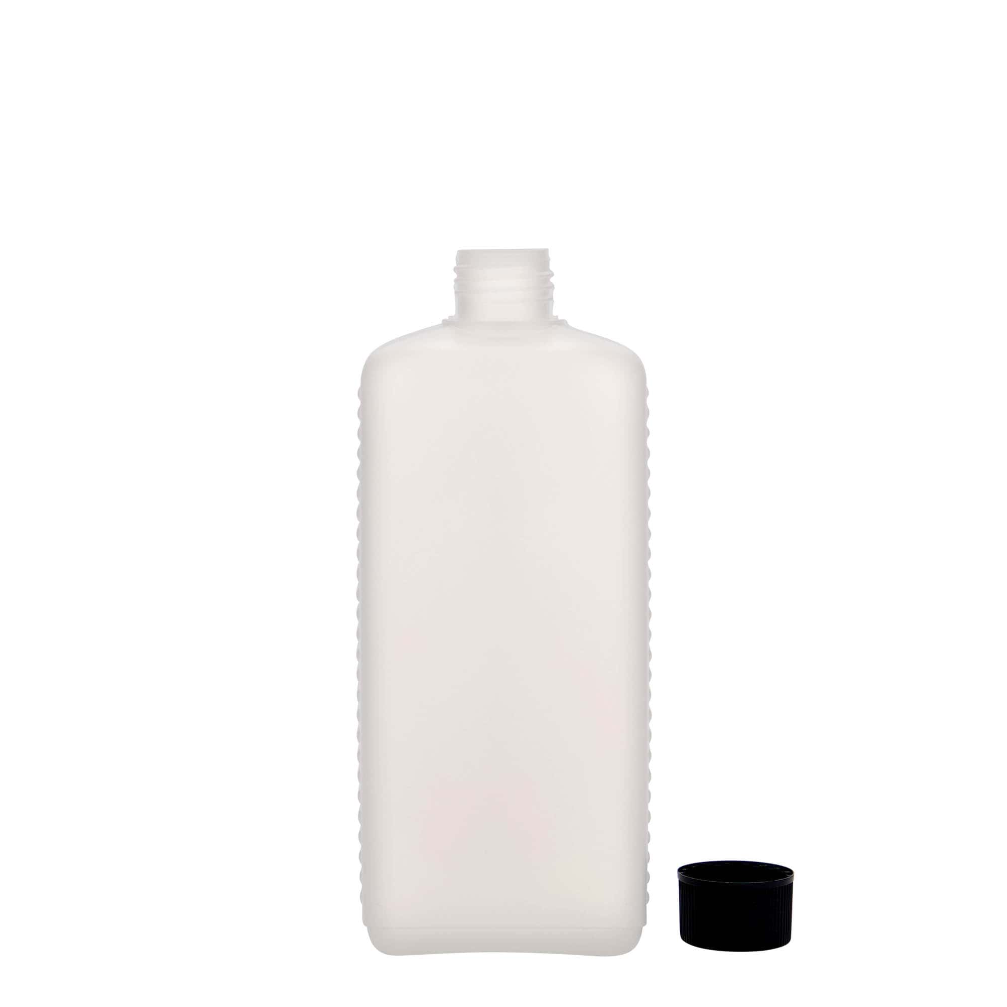 500 ml kannás palack, téglalap alakú, HDPE műanyag, natúr, nyílás: DIN 25 EPE