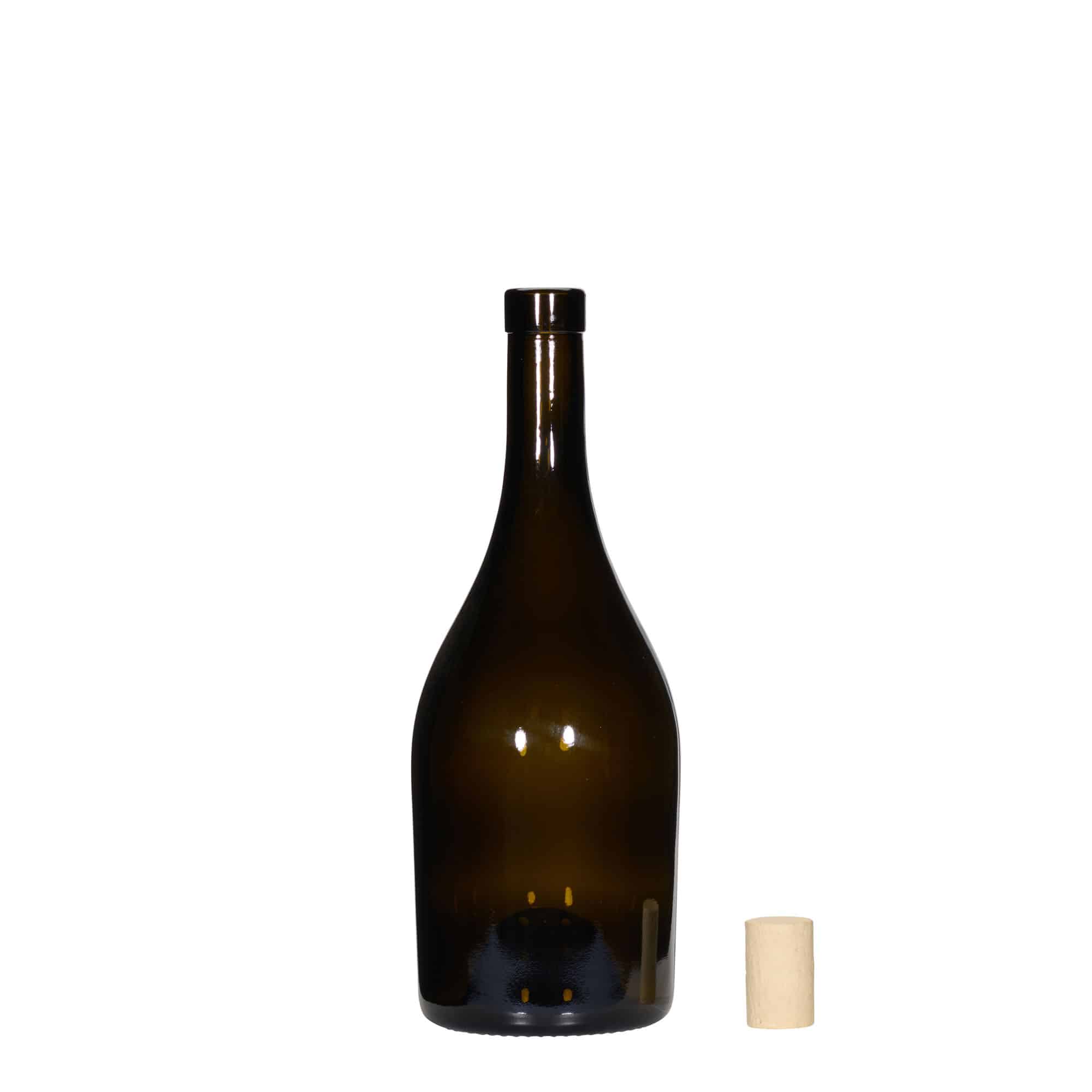 750 ml-es borospalack 'Exclusive', antikzöld, szájnyílás: parafadugó