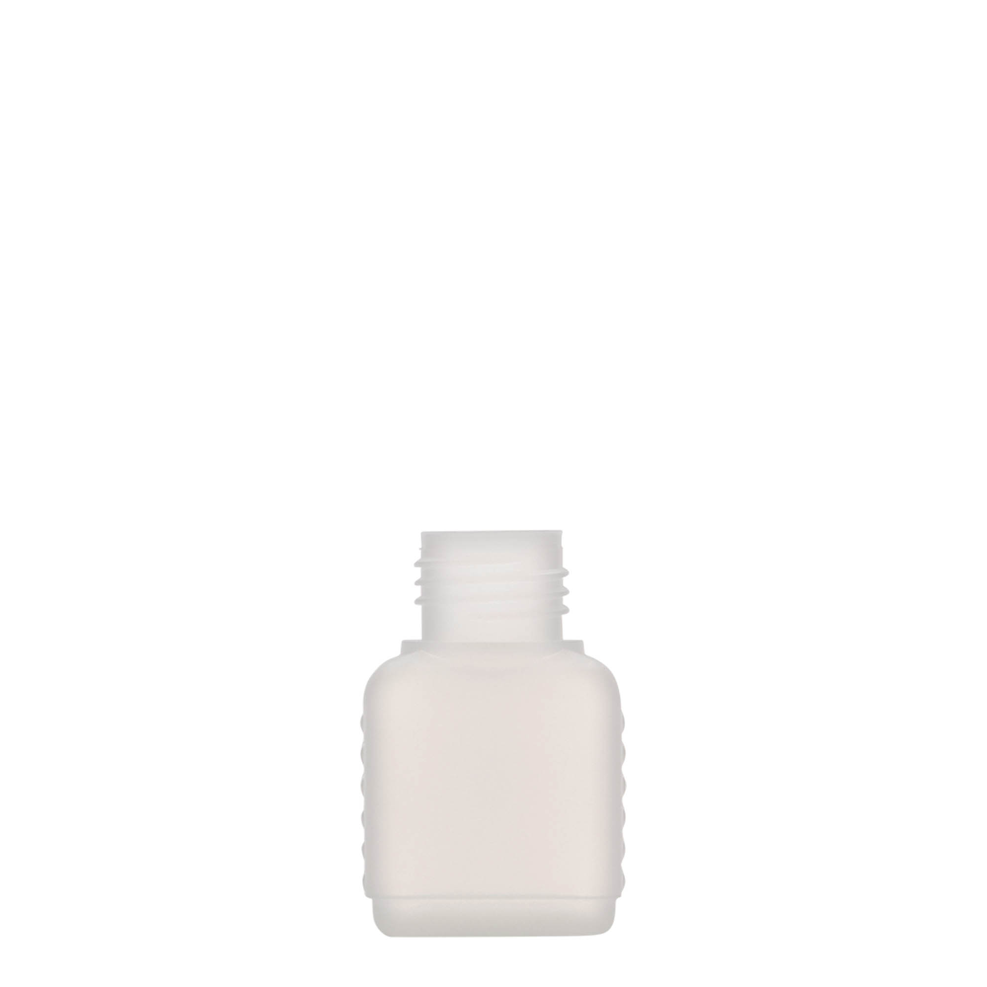 50 ml kannaüveg, téglalap alakú, HDPE műanyag, természetes színű, nyílás: DIN 25 50 ml kannaüveg, téglalap alakú, HDPE műanyag, természetes színű, nyílás: DIN 25