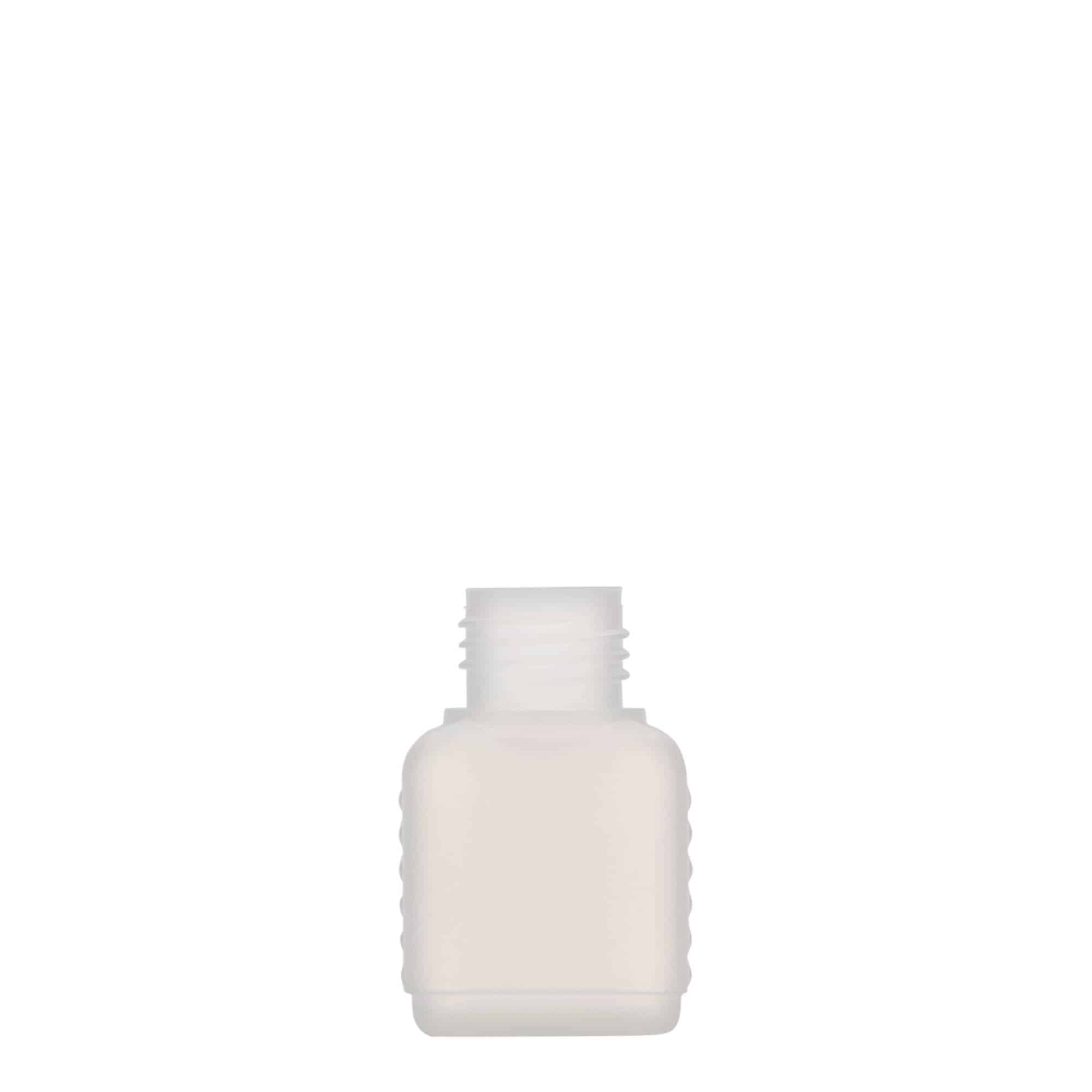 50 ml kannaüveg, téglalap alakú, HDPE műanyag, természetes színű, nyílás: DIN 25