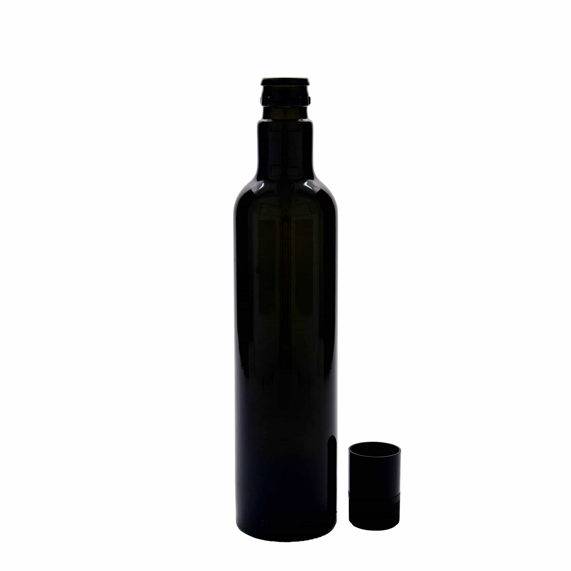 500 ml ecet-/olajüveg 'Willy New', üveg, antikzöld, nyílás: DOP