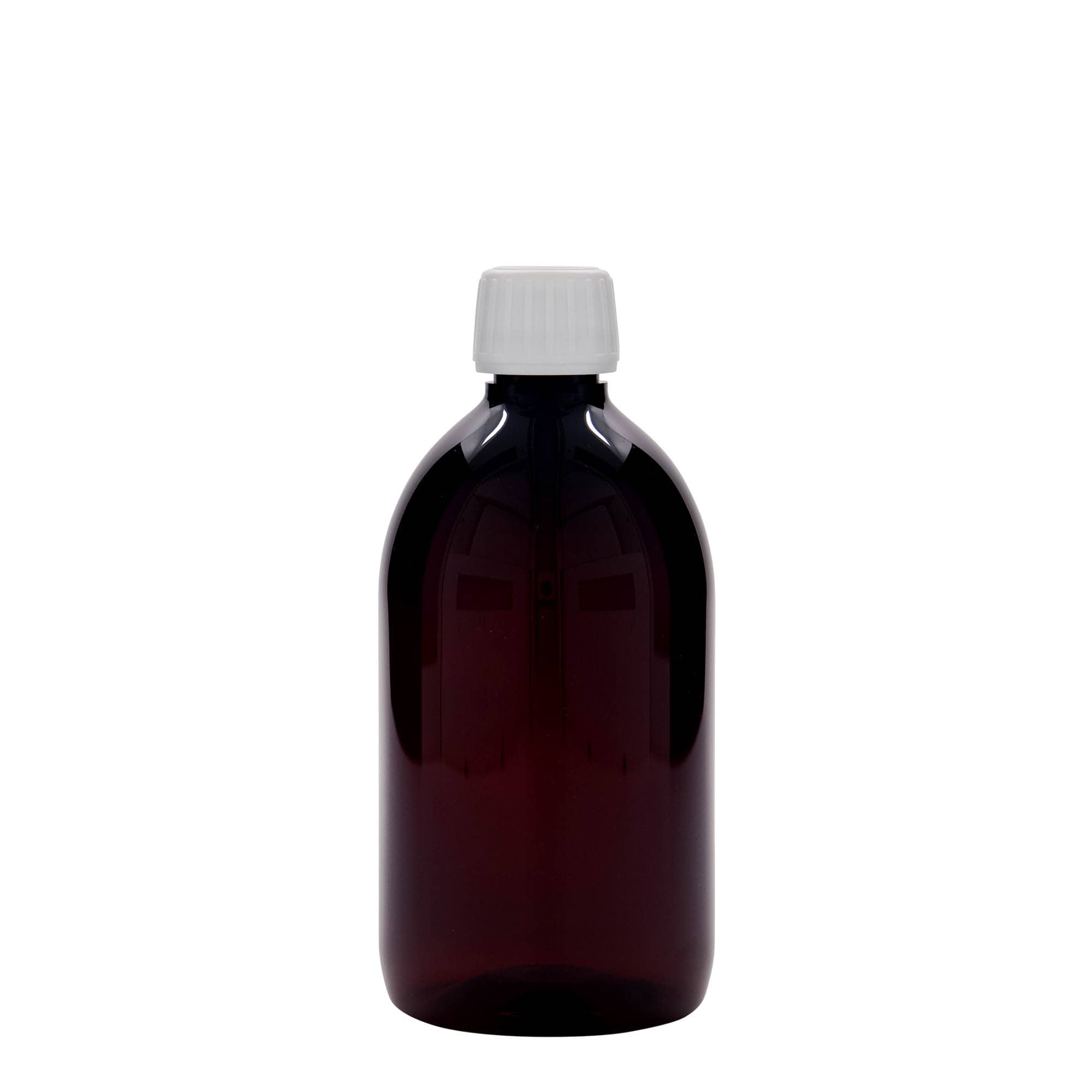 500 ml PET orvosi palack, barna, műanyag, nyak: PP 28