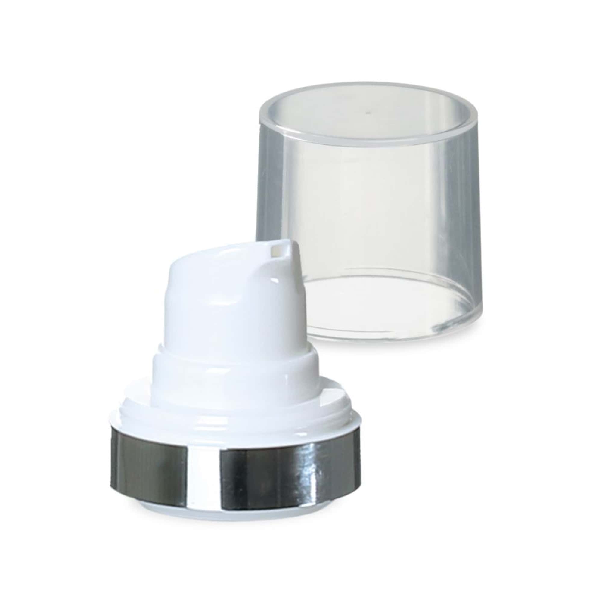 Airless fej Micro ezüst szegéllyel + természetes színű, fényes dugókupak