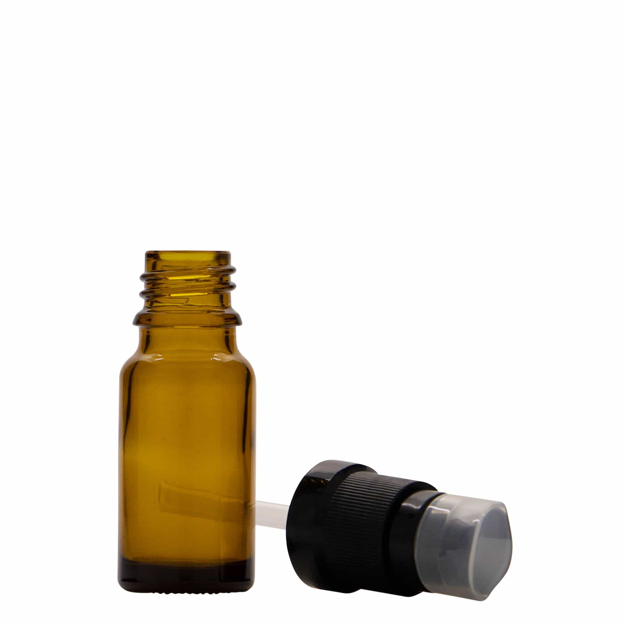 10 ml orvosi üveg lotionpumpával, üveg, barna, nyílás: DIN 18