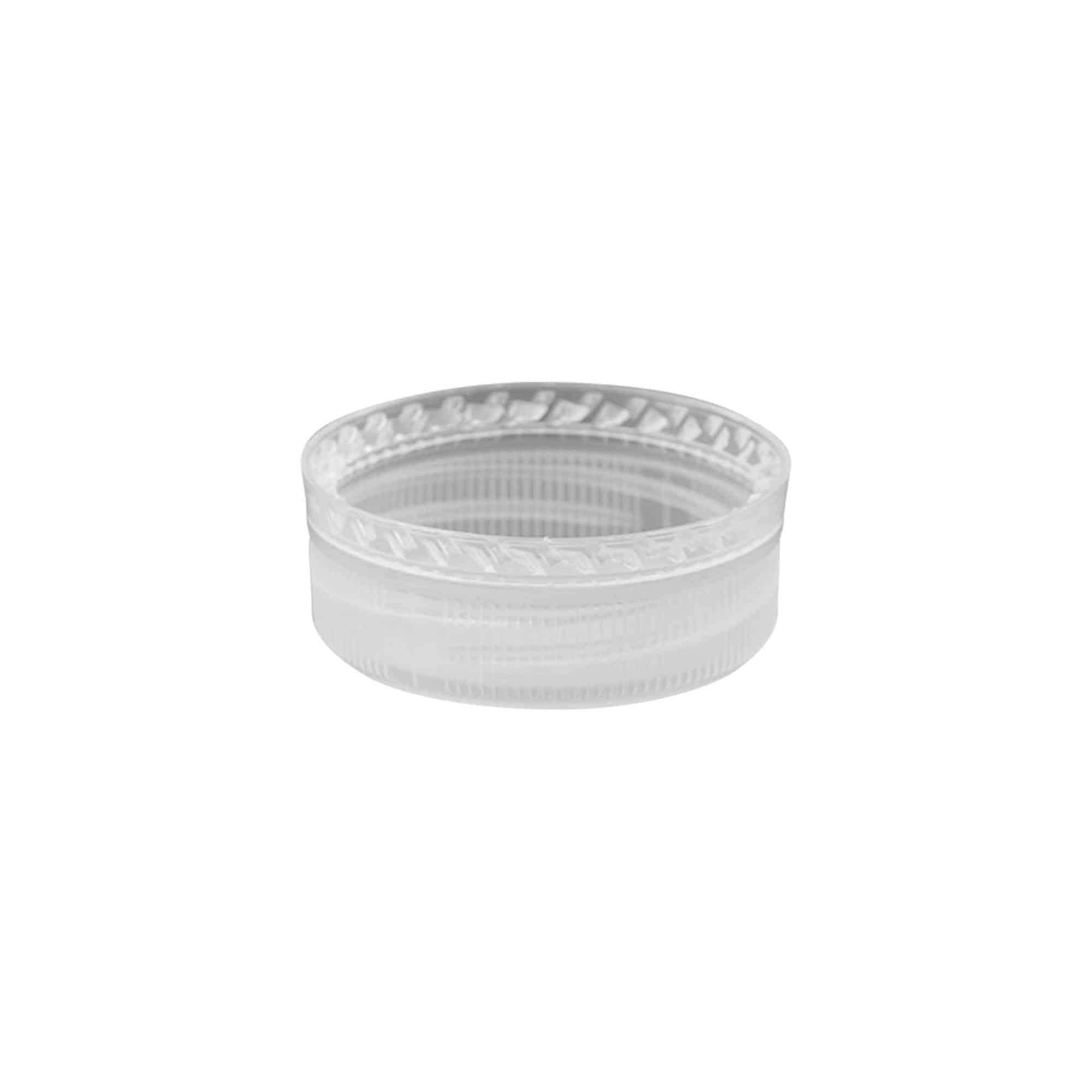 Csavaros kupak kettős menettel, PE-műanyag, fehér, a következő szájnyíláshoz: PET 38 mm