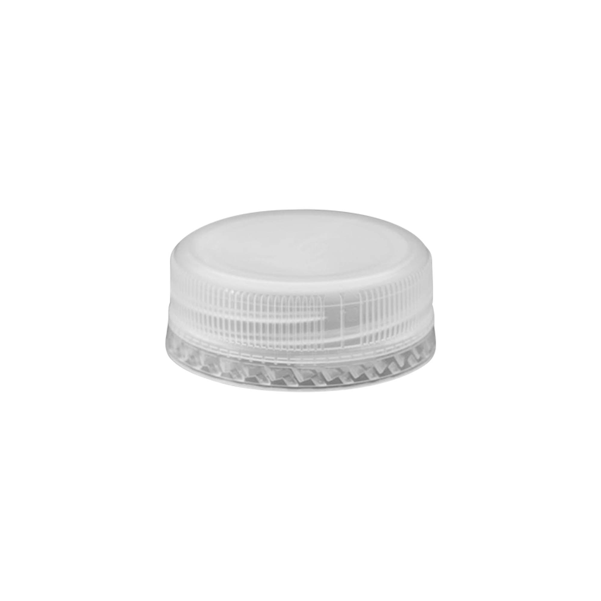 Csavarzár kétindításos menet, PE műanyag, fehér, nyílásra: PET 38 mm Csavarzár kétindításos menet, PE műanyag, fehér, nyílásra: PET 38 mm