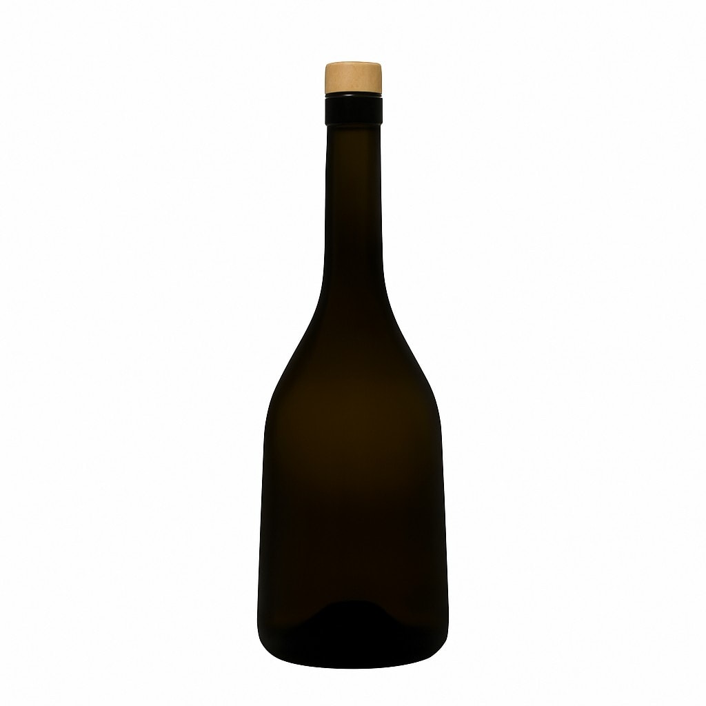 750 ml üveges palack 'Rustica', antikzöld, nyílás: parafa