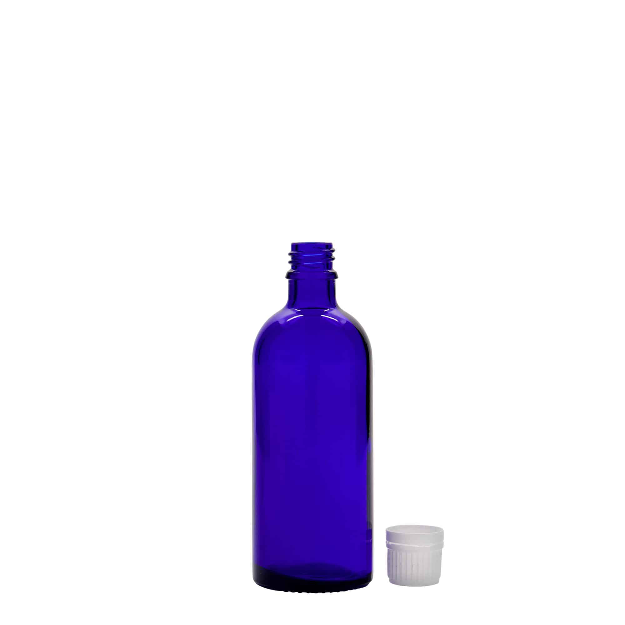 100 ml orvosi üveg, üveg, királykék, nyílás: DIN 18