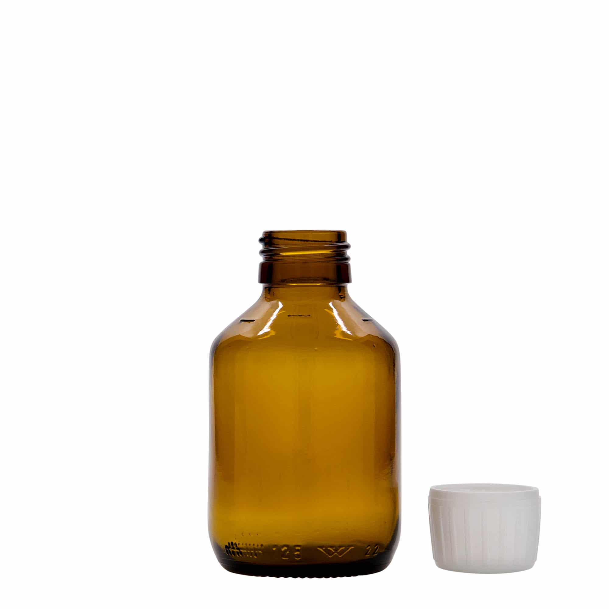 125 ml-es patikai üveg, barna, üveg, szájnyílás: PP 28
