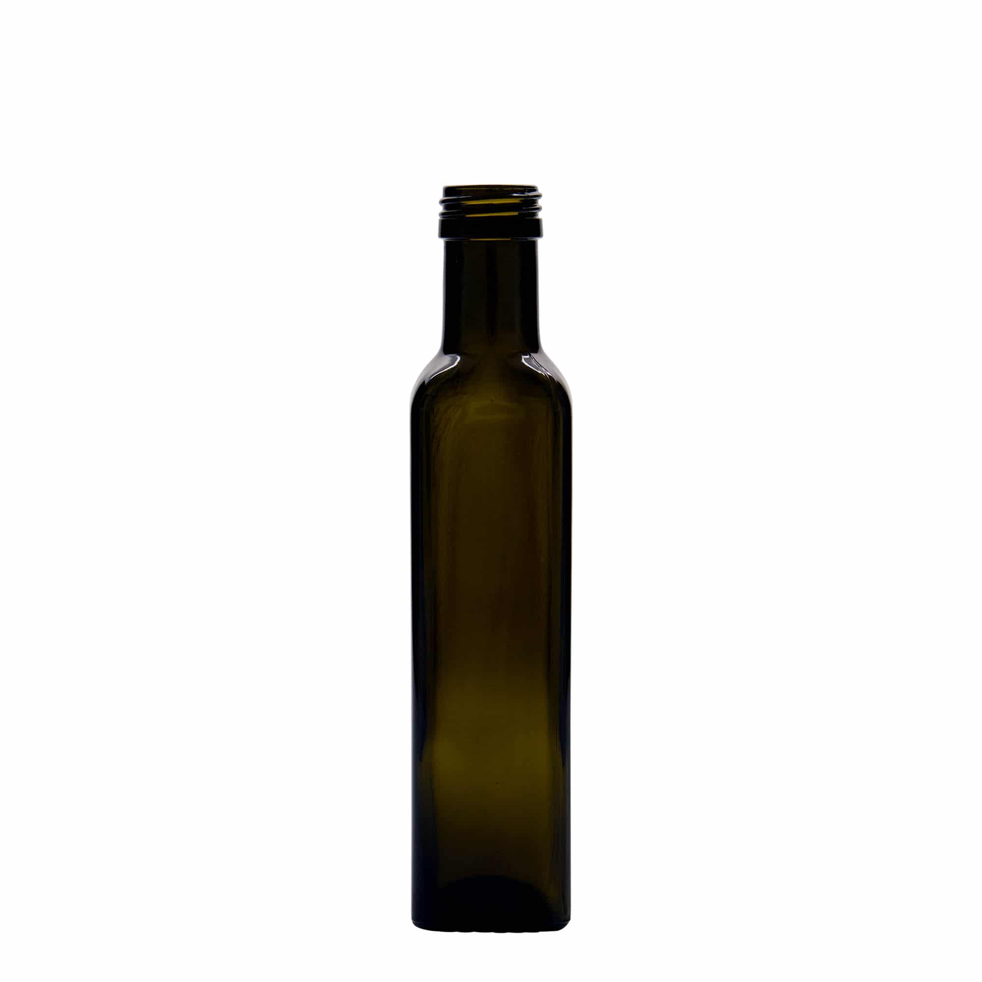 250 ml-es üvegpalack 'Marasca', négyzet alakú, antikzöld, szájnyílás: PP 31,5 250 ml-es üvegpalack 'Marasca', négyzet alakú, antikzöld, szájnyílás: PP 31,5