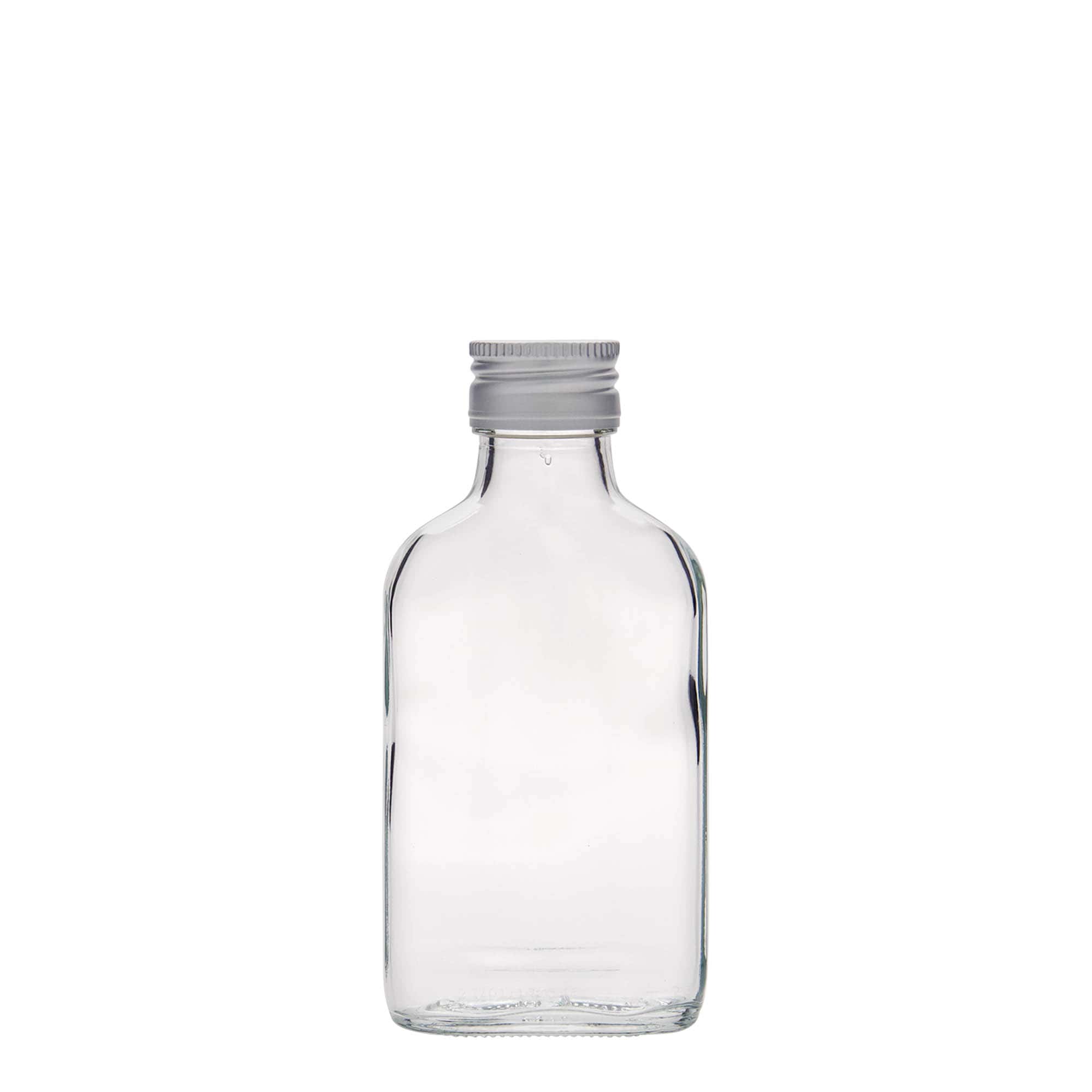 100 ml zsebflakon, téglalap alakú, üveg, nyílás: PP 28