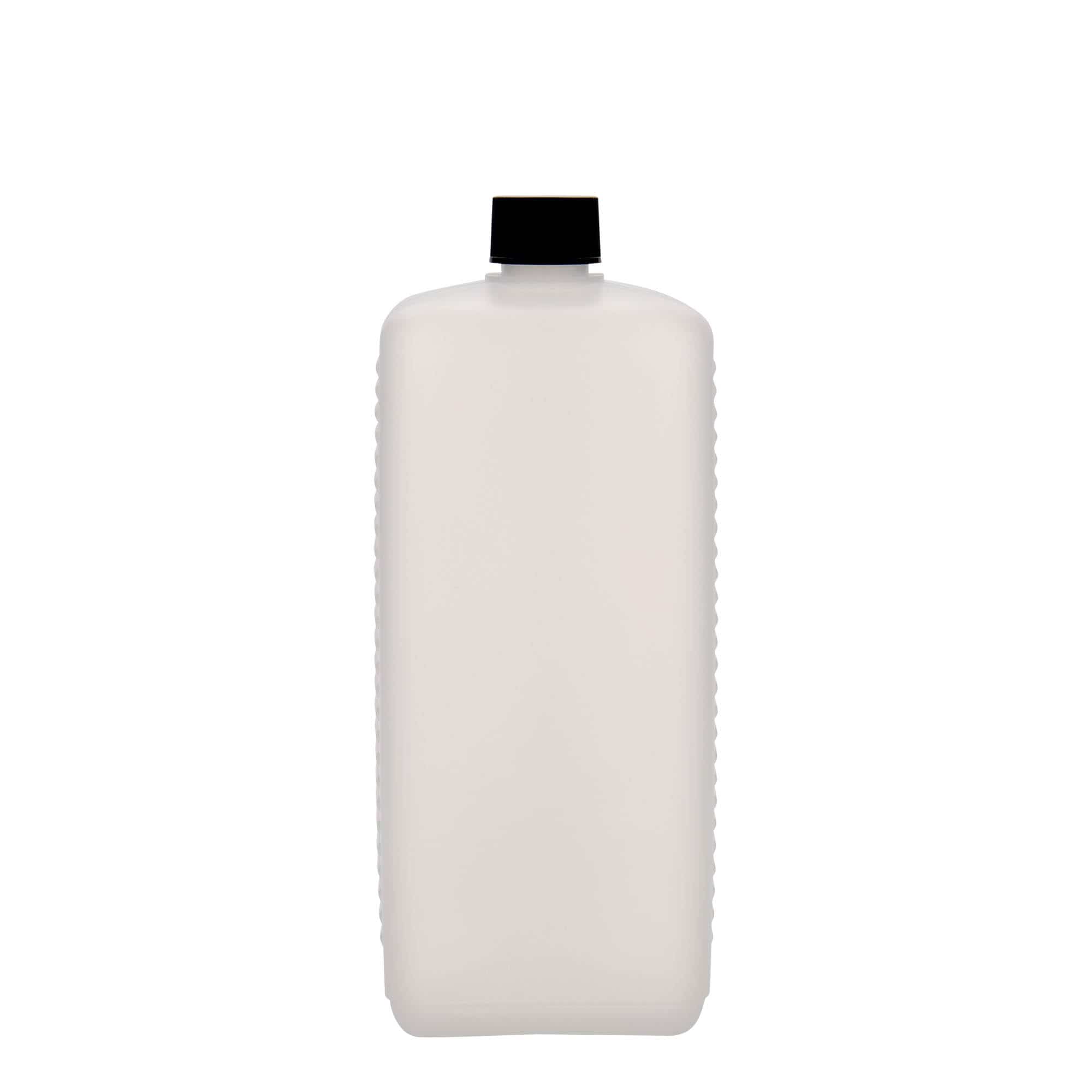 1000 ml-es kaniszterpalack, négyszögletű, HDPE-műanyag, natúr, szájnyílás: DIN 25 EPE 1000 ml-es kaniszterpalack, négyszögletű, HDPE-műanyag, natúr, szájnyílás: DIN 25 EPE