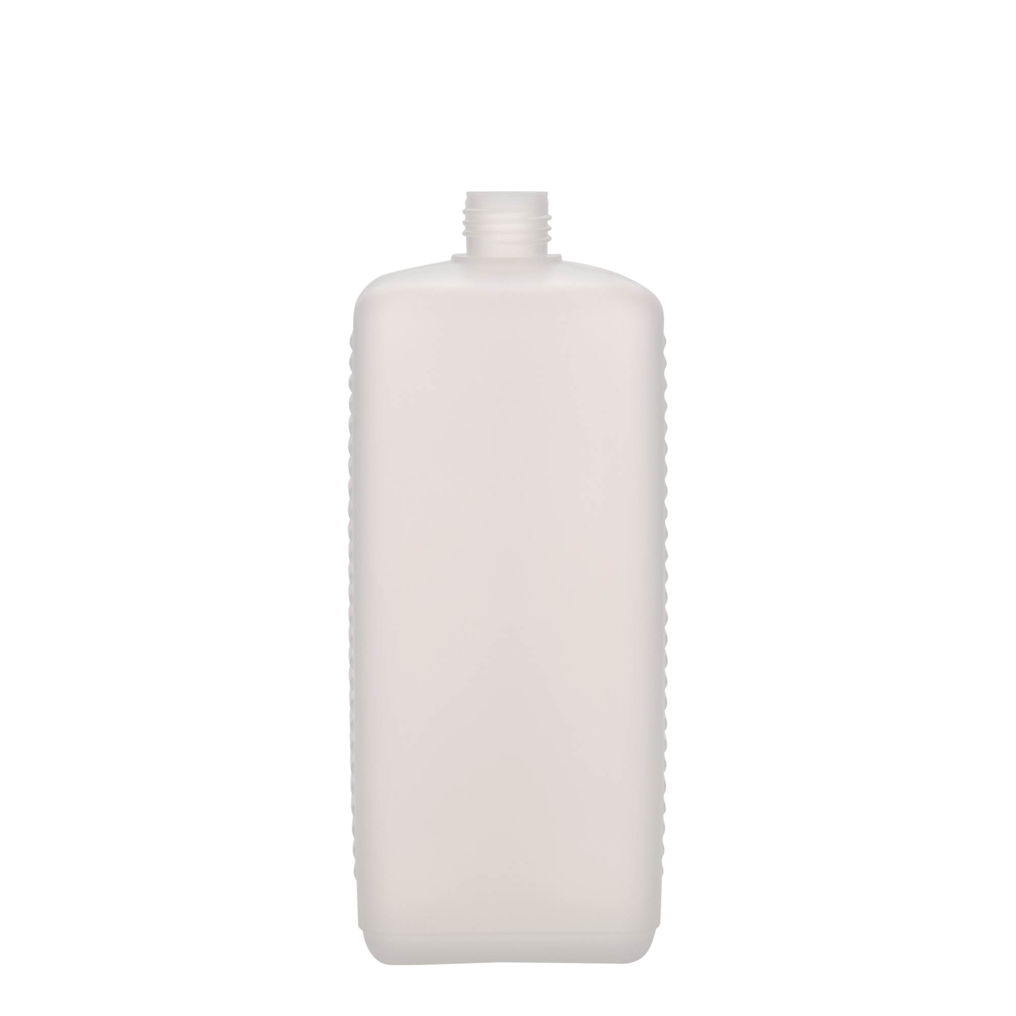 1.000 ml kannás palack, téglalap alakú, HDPE műanyag, természetes, nyílás: DIN 25 EPE 1.000 ml kannás palack, téglalap alakú, HDPE műanyag, természetes, nyílás: DIN 25 EPE