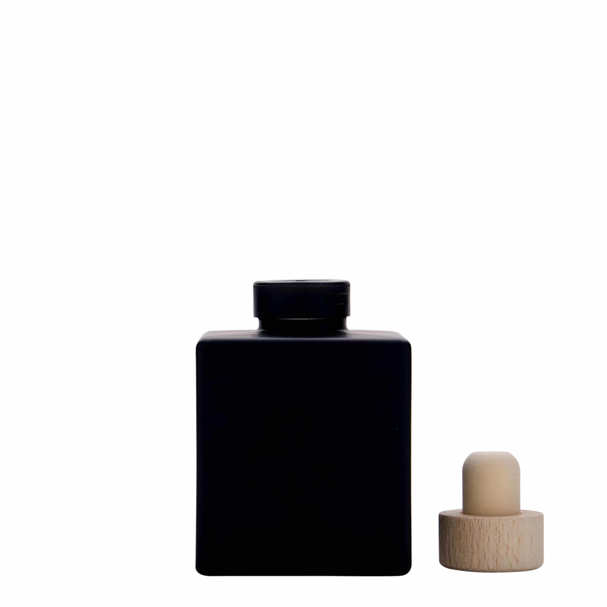 100 ml-es üvegpalack 'Cube', négyzet alakú, fekete, szájnyílás: parafadugó