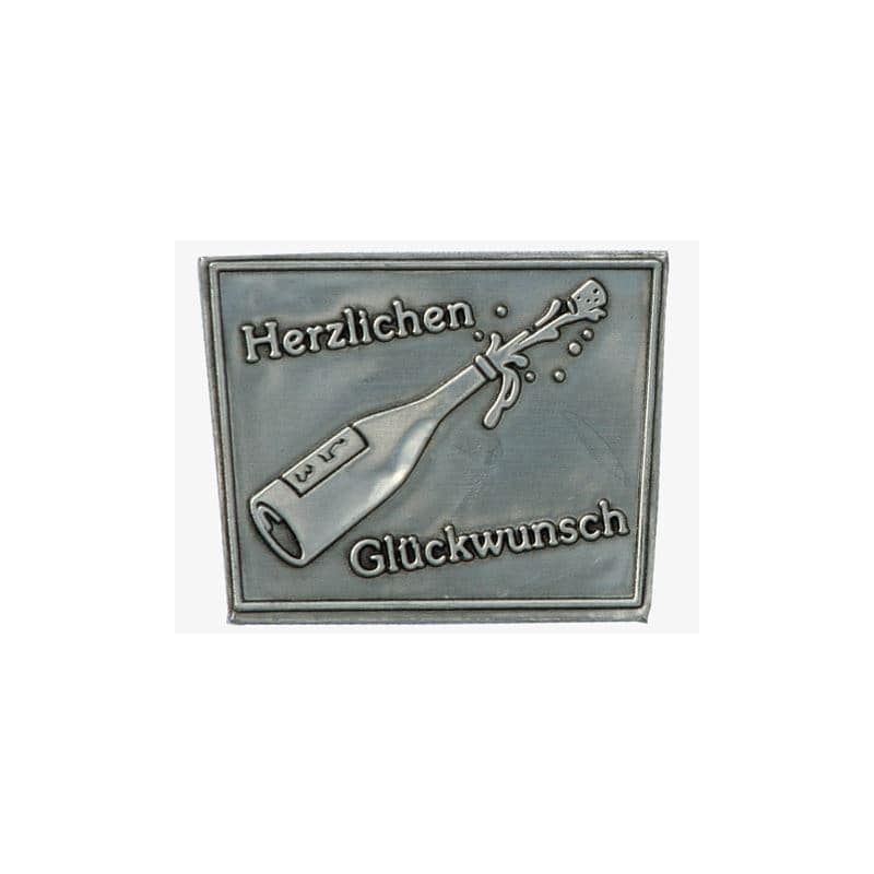 Óncímke 'Szívből gratulálok', trapéz alakú, fém, ezüst