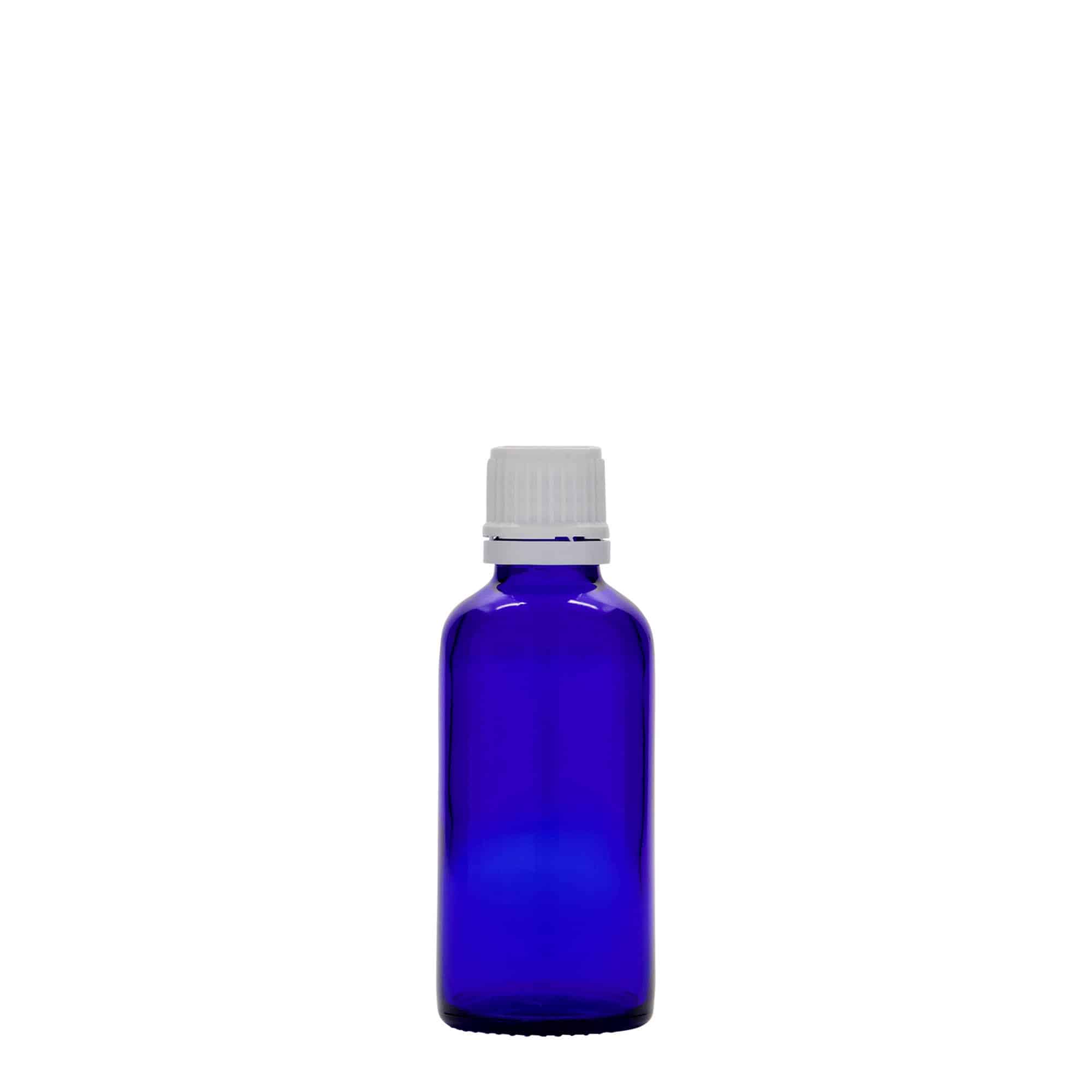 50 ml-es patikai üveg, üveg, királykék, szájnyílás: DIN 18