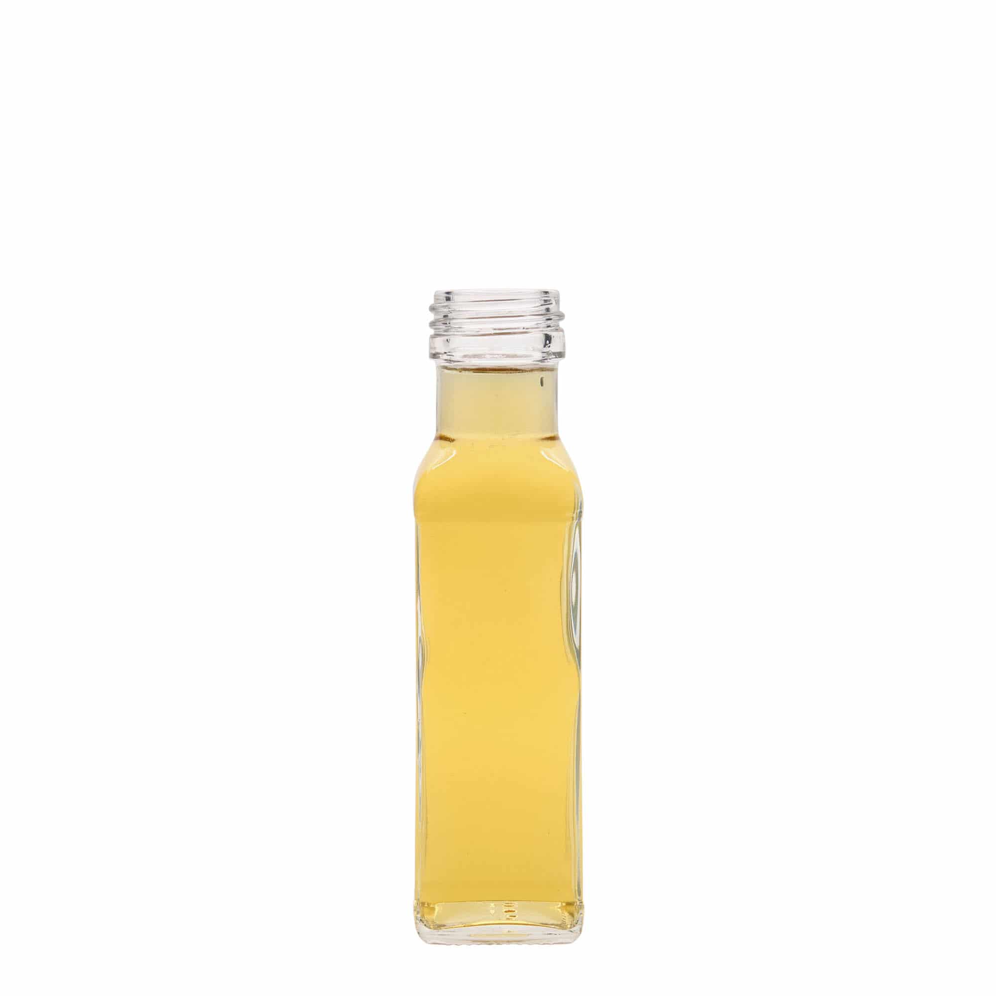 100 ml üvegpalack 'Marasca', négyzet alakú, nyílás: PP 31,5