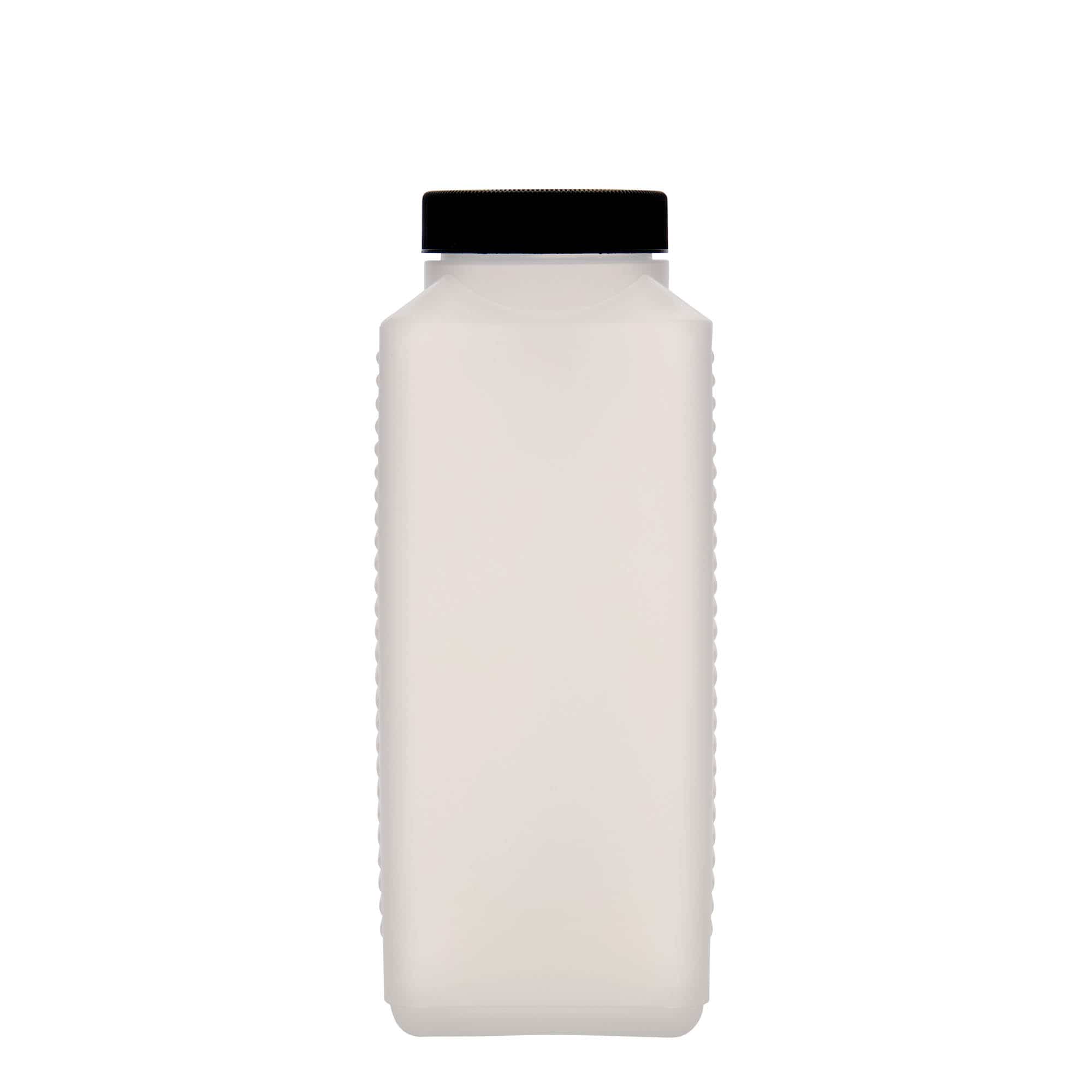 1.000 ml széles nyakú palack, téglalap alakú, HDPE műanyag, natúr, nyílás: DIN 60 EPE