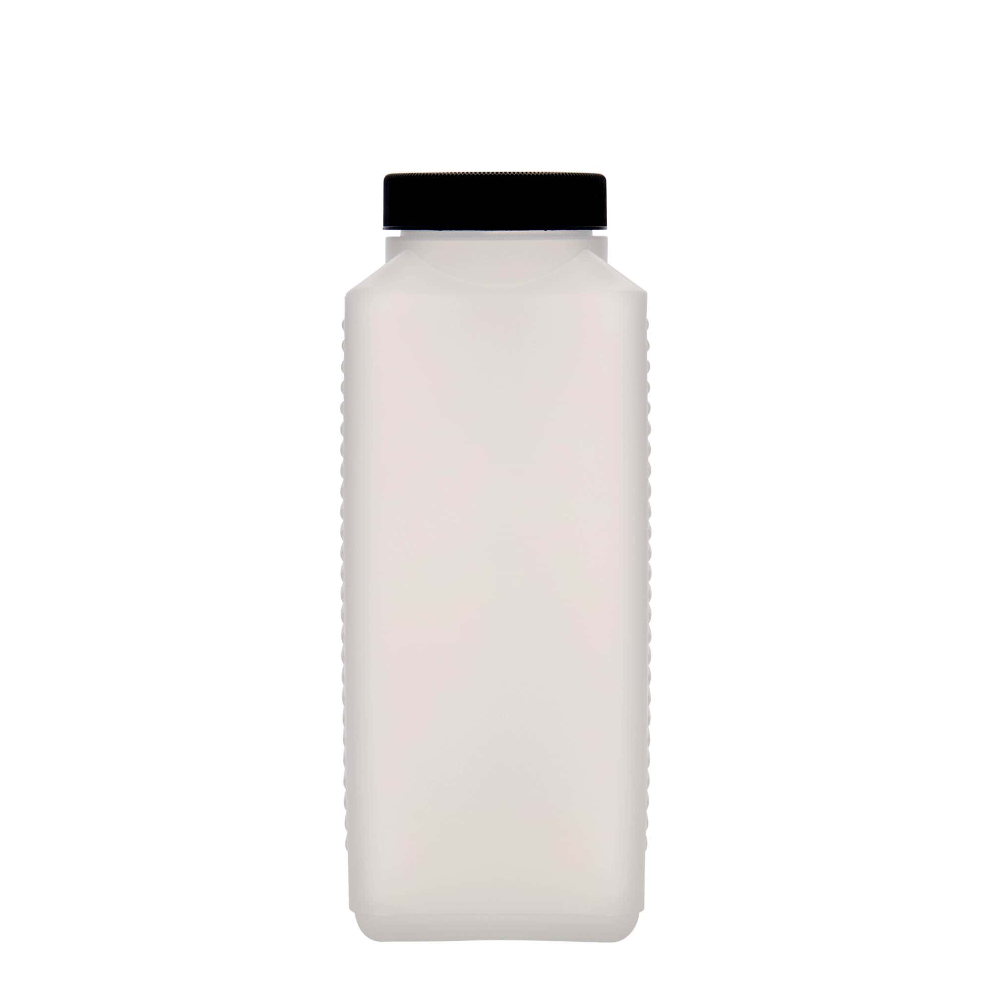 1.000 ml széles nyakú palack, téglalap alakú, HDPE műanyag, natúr, nyílás: DIN 60 EPE