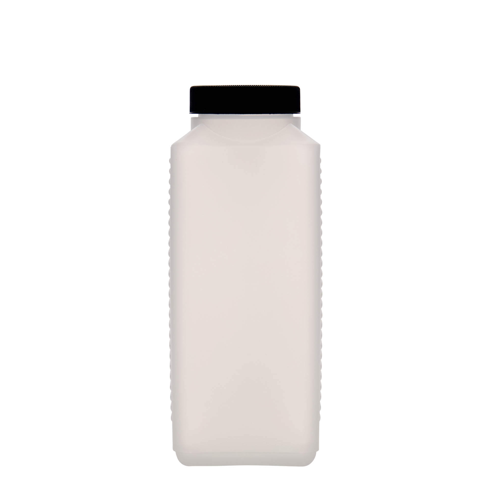 1.000 ml széles nyakú palack, téglalap alakú, HDPE műanyag, natúr, nyílás: DIN 60 EPE