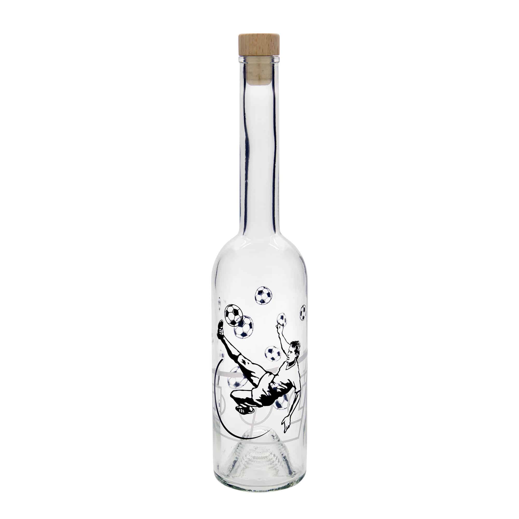 500 ml-es üvegpalack 'Opera', motívum: Labdarúgó, szájnyílás: parafadugó