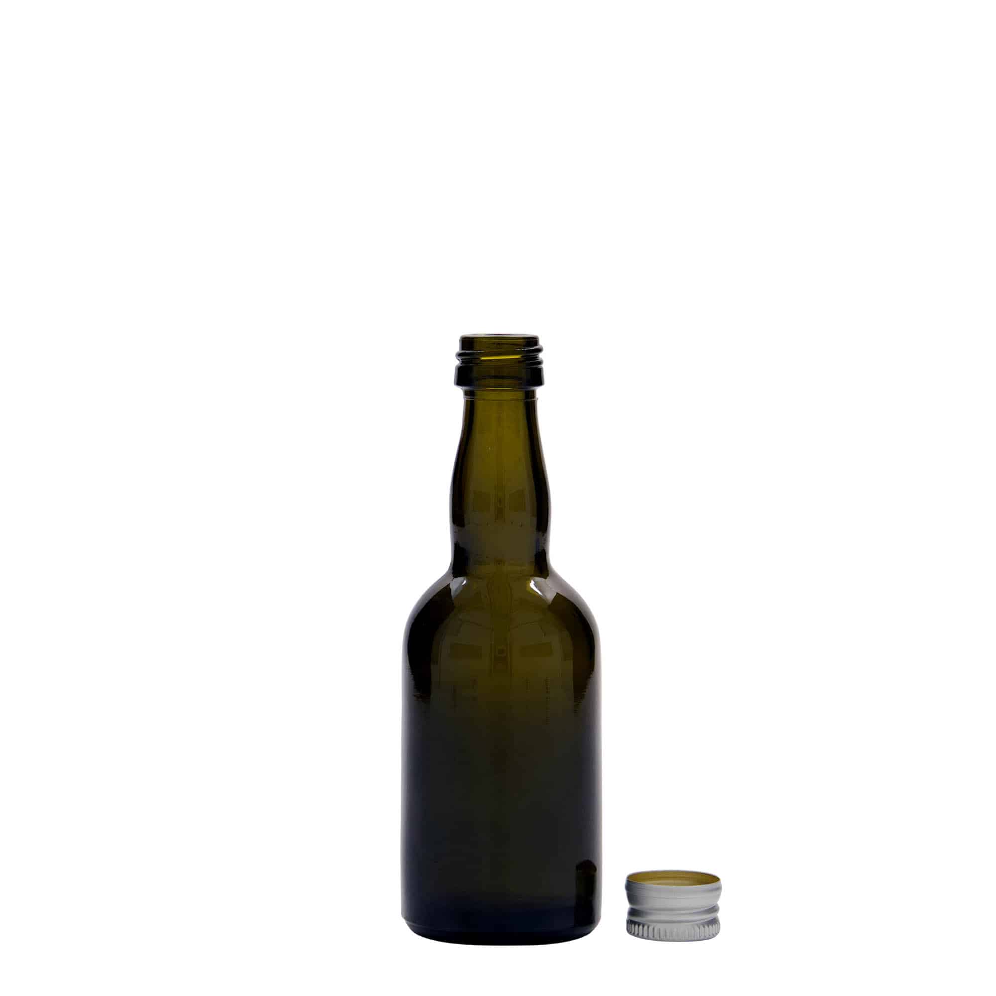 50 ml-es üvegpalack ’Proba', antikzöld, szájnyílás: PP 18