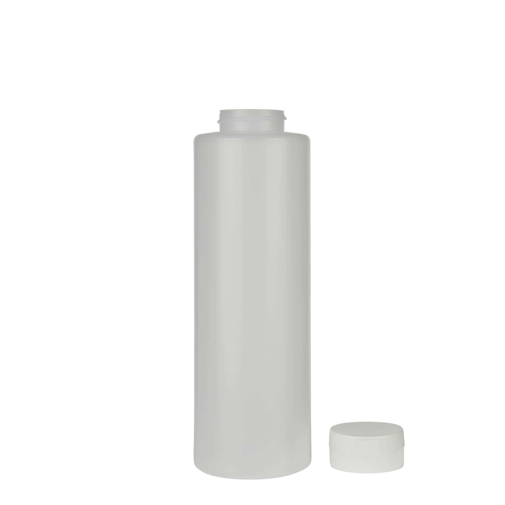 500 ml szószos üveg, LDPE műanyag, természetes, nyílás: 38/400