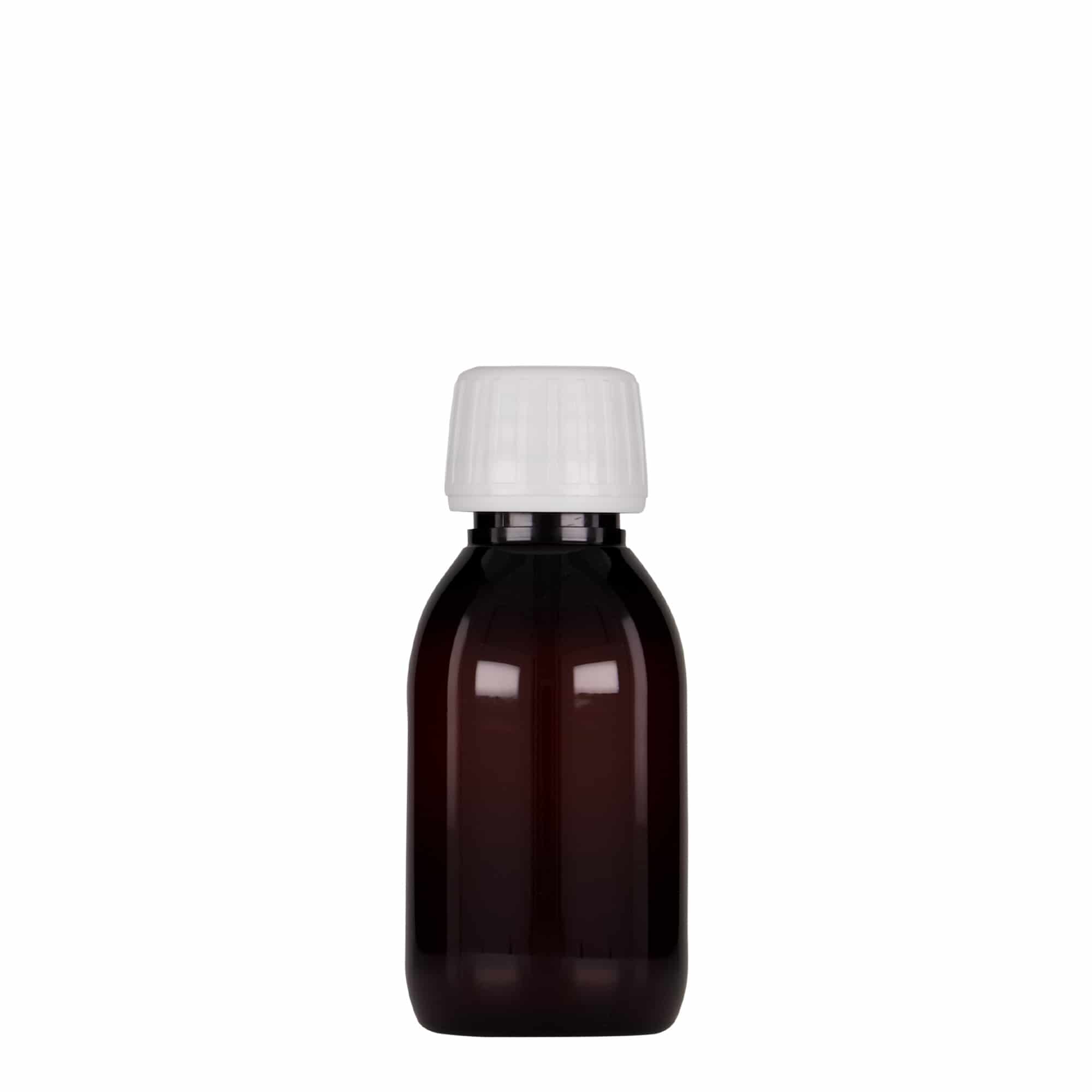 100 ml PET orvosi palack, barna, műanyag, nyílás: PP 28