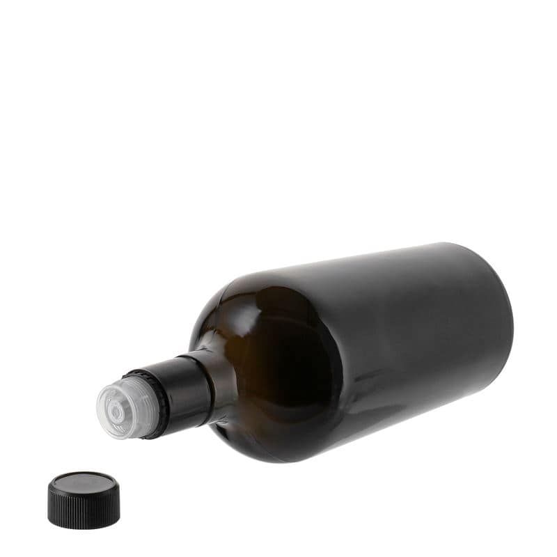 750 ml-es ecetes/olajos palack 'Oleum', üveg, antikzöld, szájnyílás: DOP
