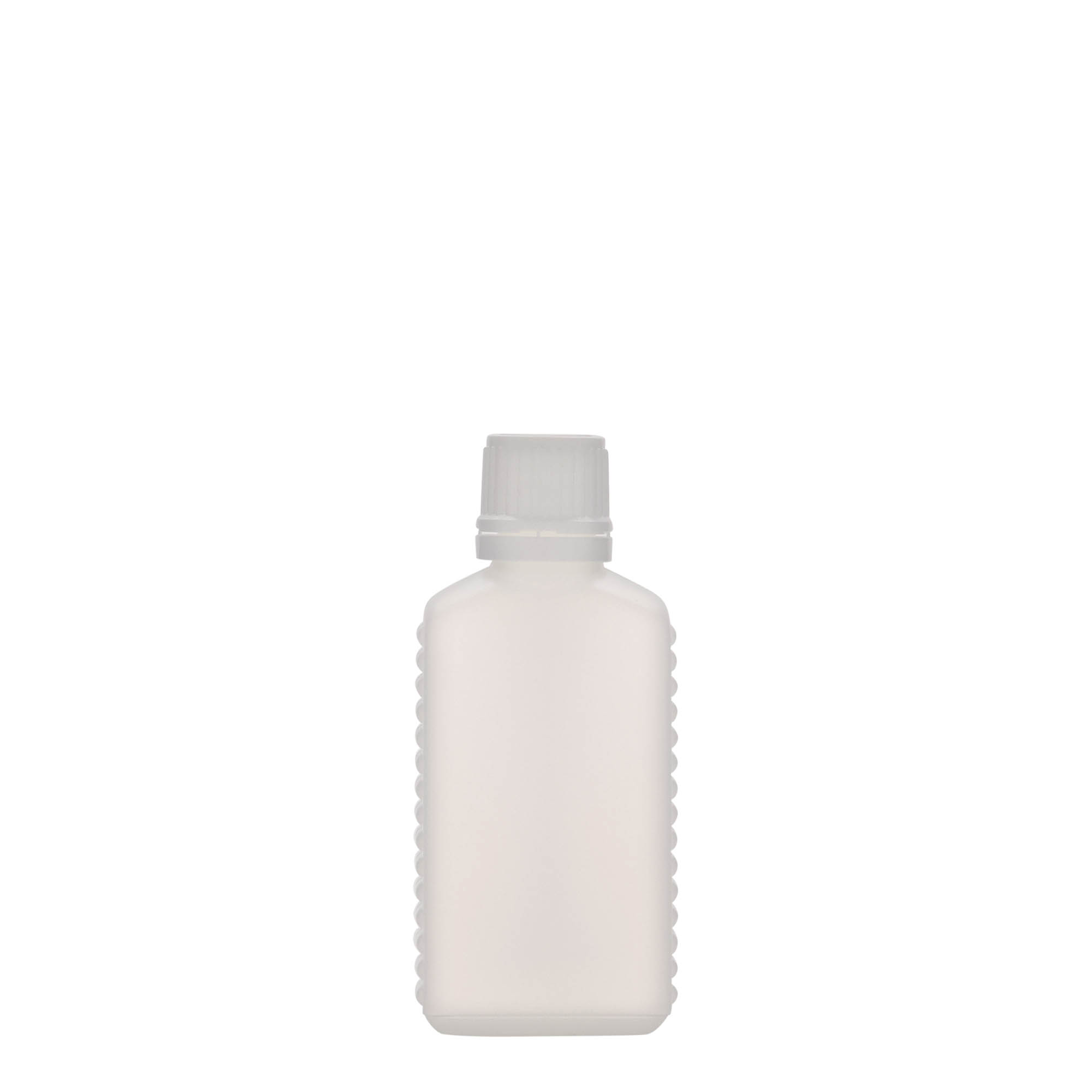 50 ml kannaüveg keskeny nyakkal, téglalap alakú, HDPE műanyag, természetes, nyílás: DIN 18 50 ml kannaüveg keskeny nyakkal, téglalap alakú, HDPE műanyag, természetes, nyílás: DIN 18