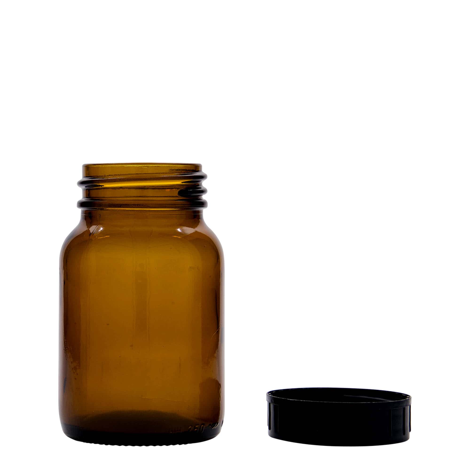 250 ml széles nyakú üveg, barna, nyílás: DIN 55