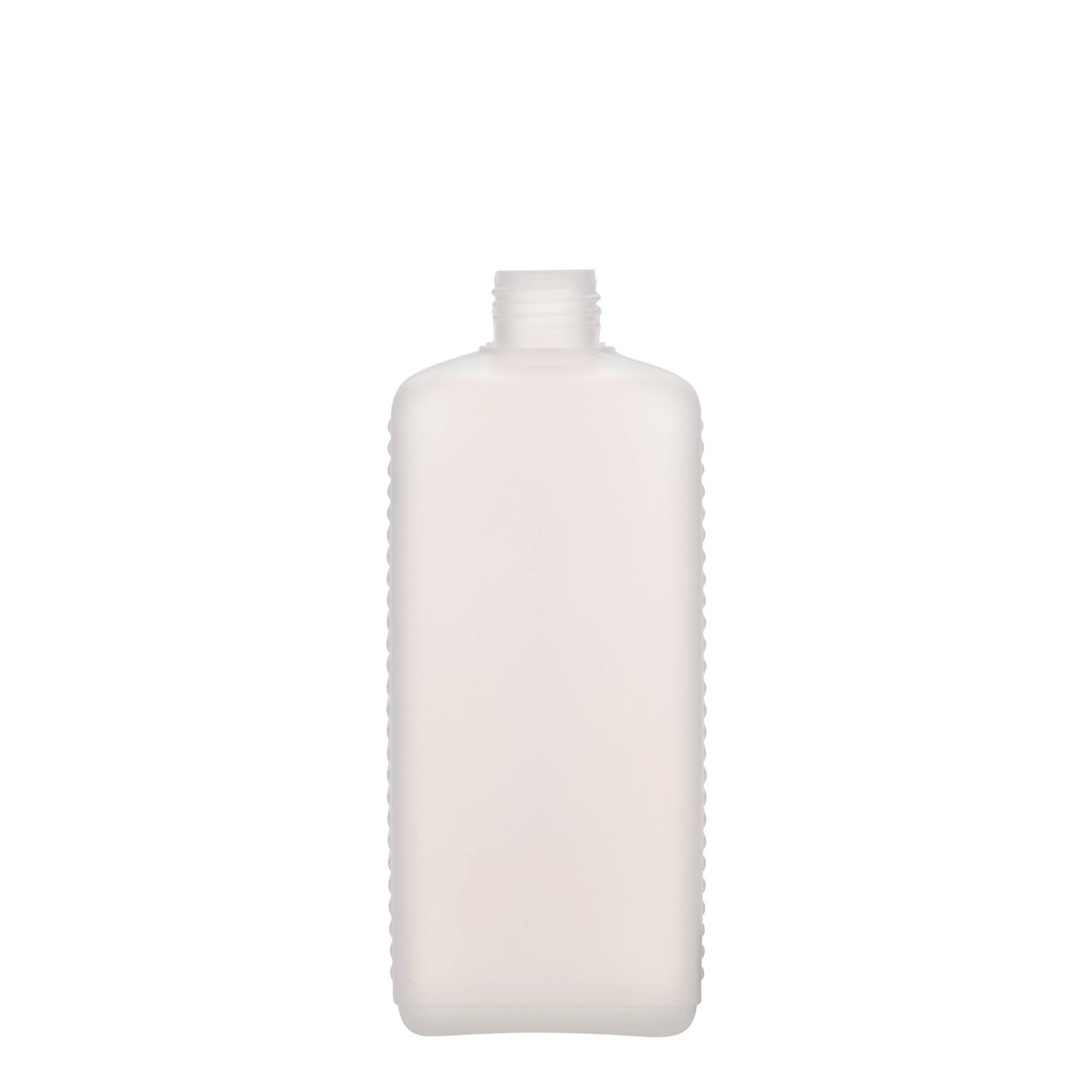 500 ml kannás palack, téglalap alakú, HDPE műanyag, natúr, nyílás: DIN 25 EPE