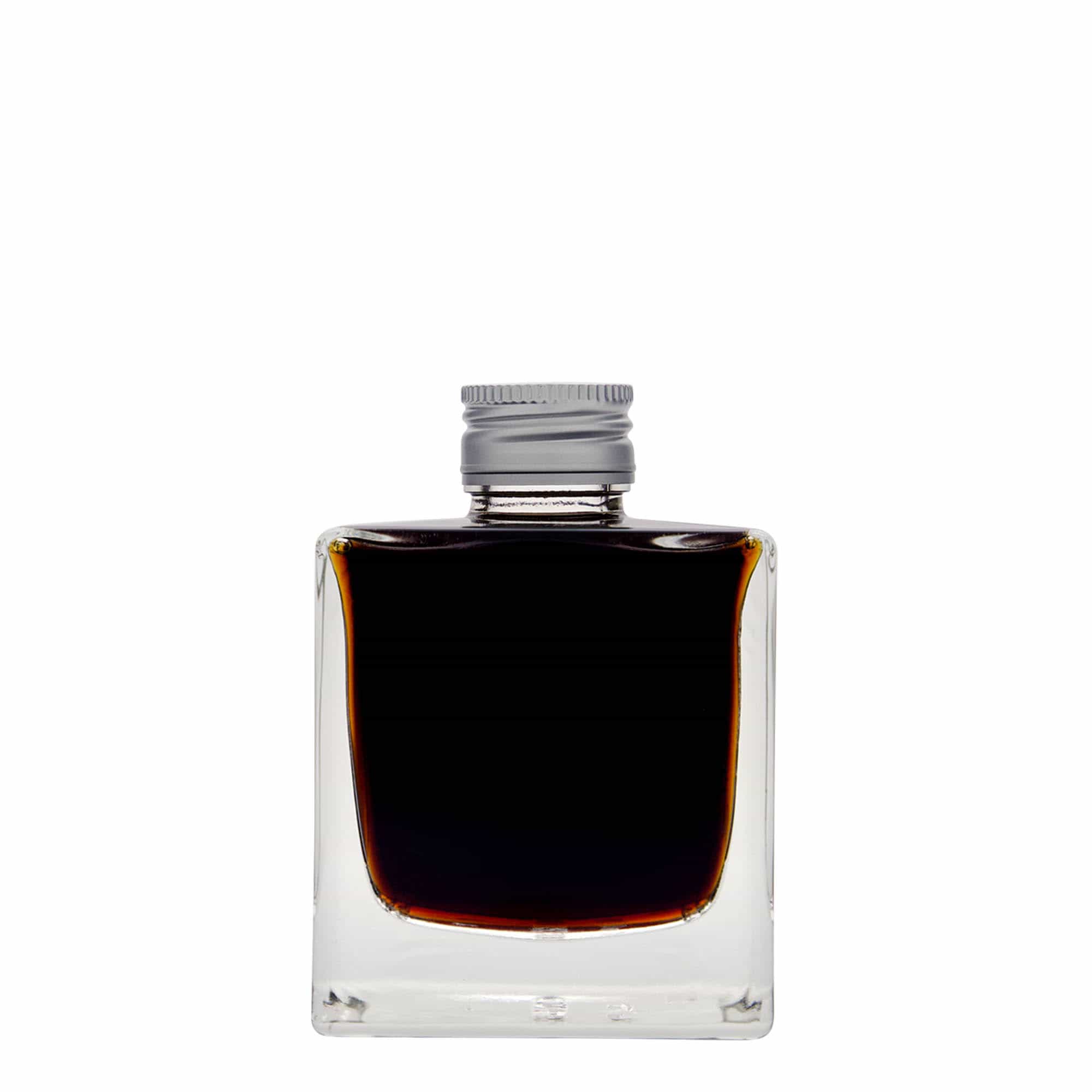 200 ml-es üvegpalack 'Cube', négyzet alakú, szájnyílás: PP 28