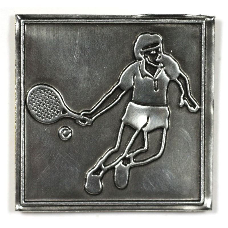 Címke 'Tennis', négyzet alakú, fém, ezüst