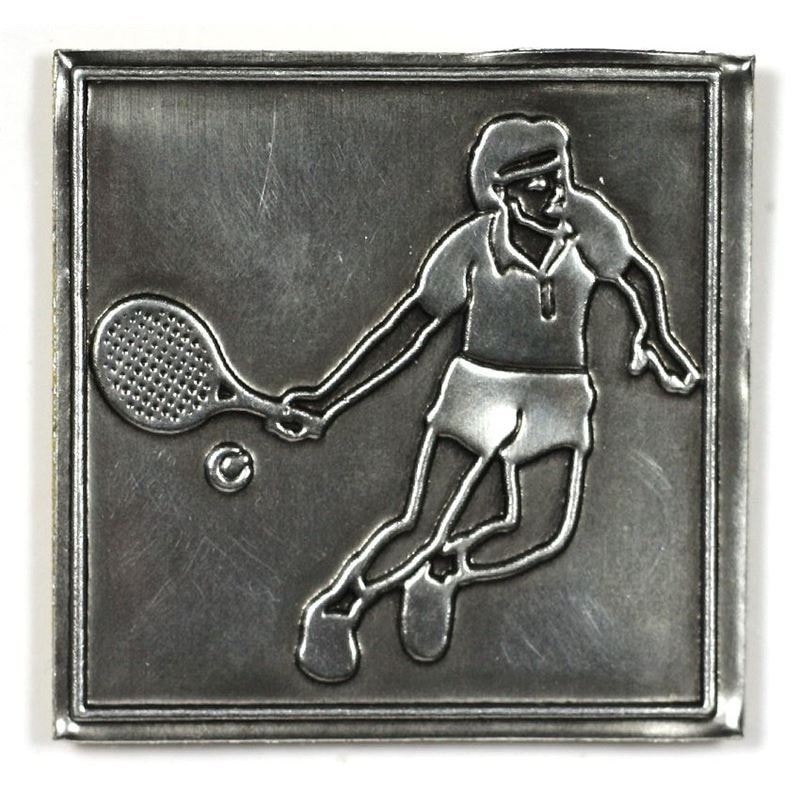Címke 'Tennis', négyzet alakú, fém, ezüst