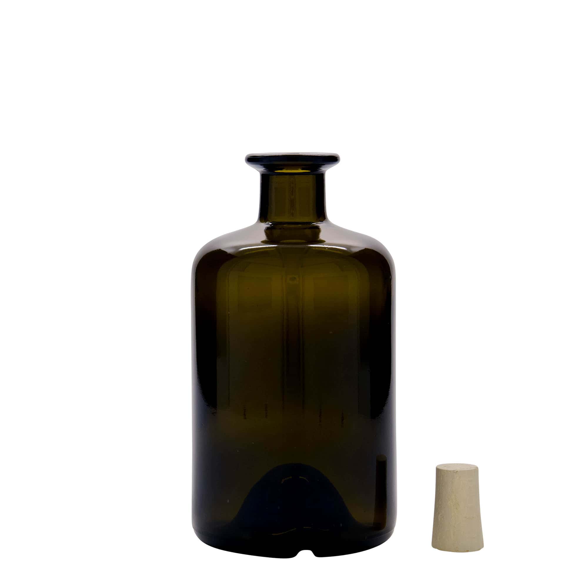 500 ml-es patikai üvegpalack, antikzöld, szájnyílás: parafadugó